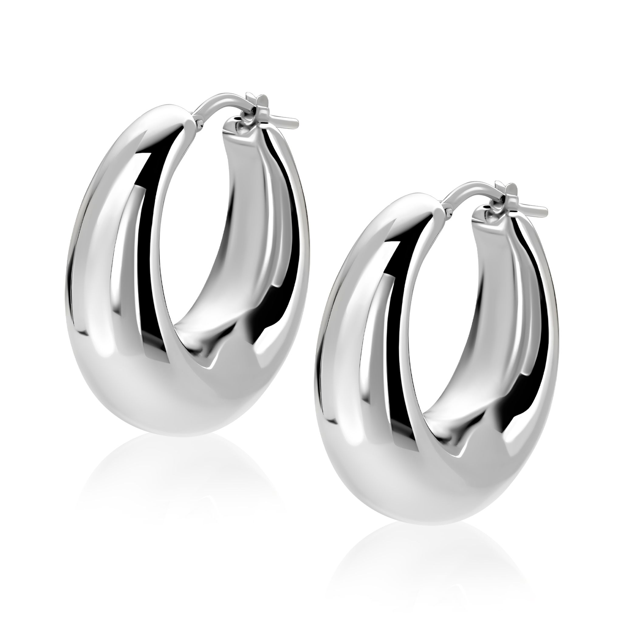 31mm ZINZI zilveren oorringen met brede buis (9mm) en ovaal model, handige bovensluiting  ZIO2750