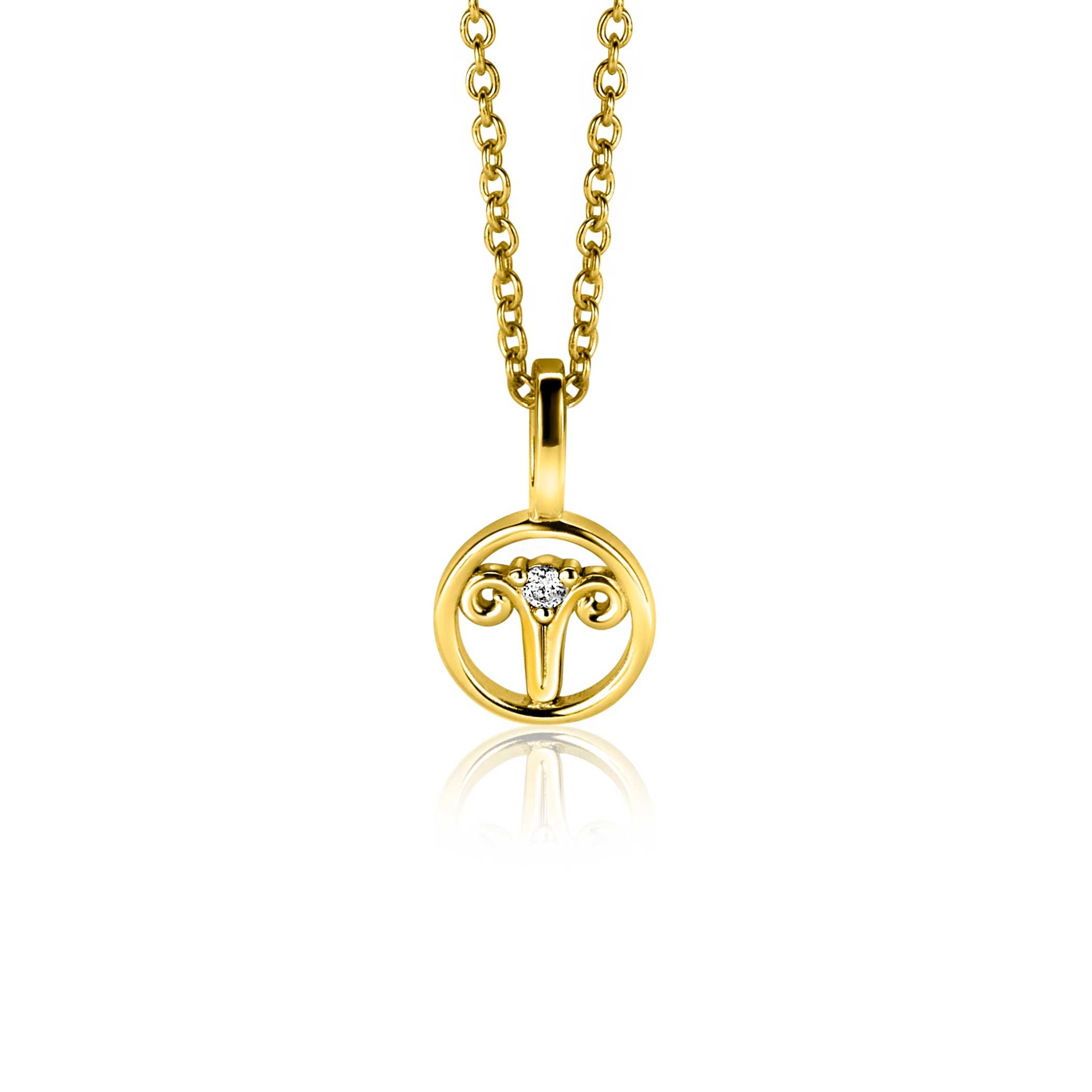 9mm ZINZI gold plated zilveren Ram sterrenbeeldhanger bezet met witte zirconia ZIHY-RAM (zonder collier)