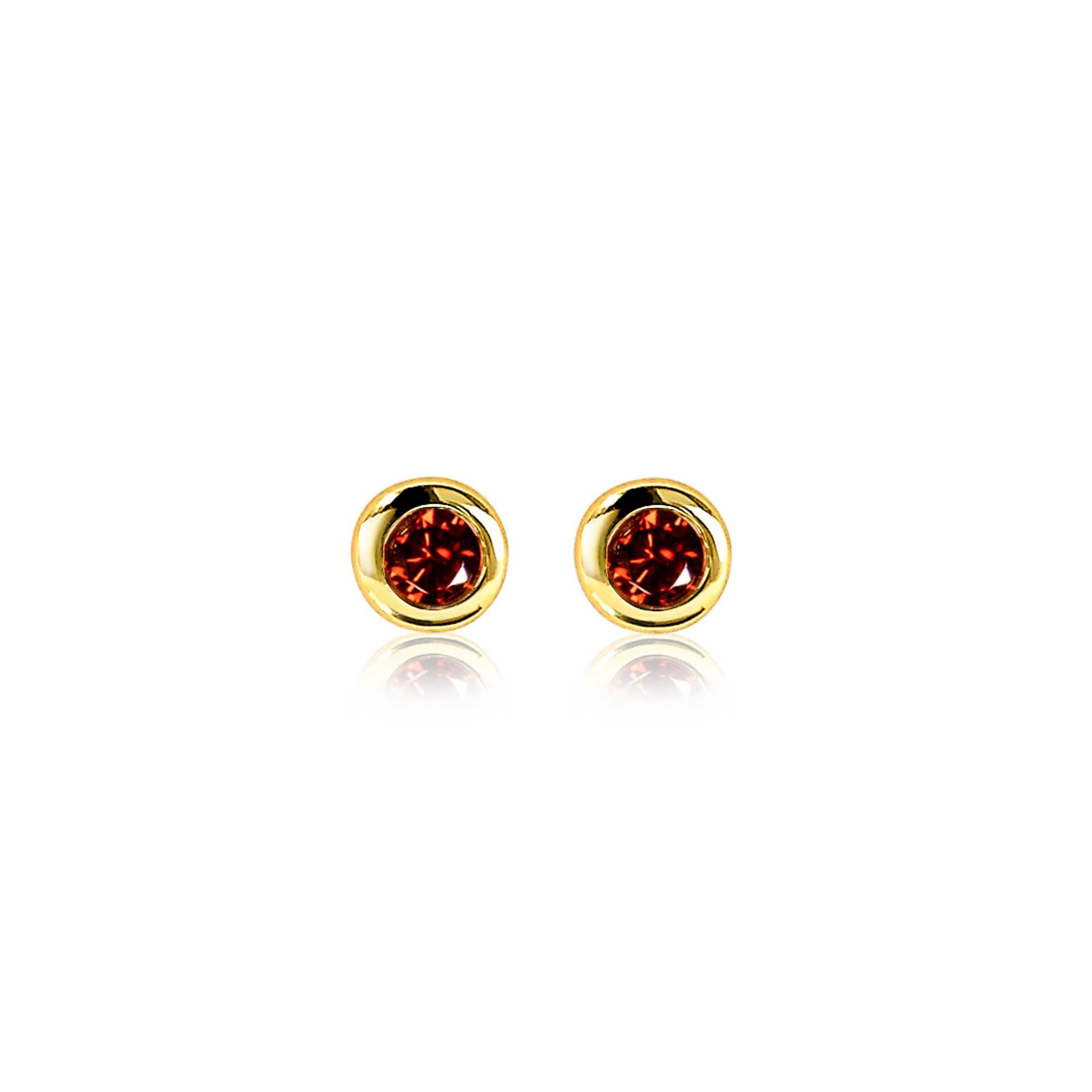 JANUARI oorknoppen 4mm gold plated met geboortesteen rood granaat zirconia
