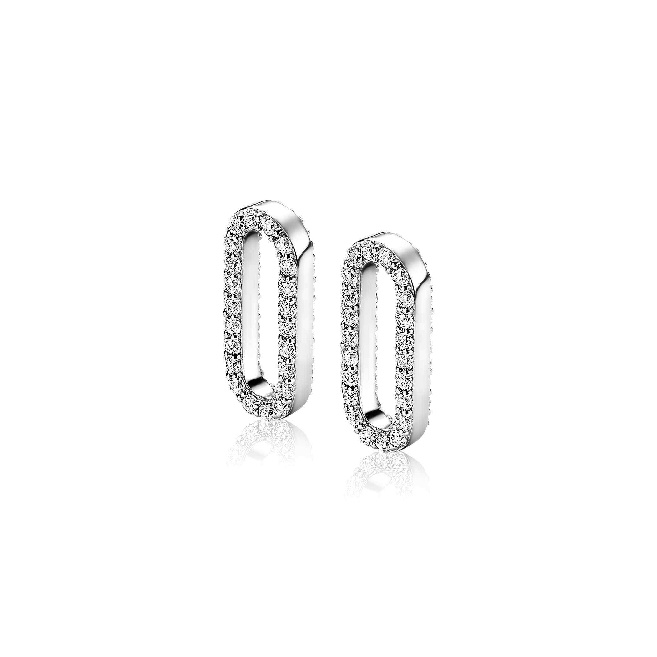 ZINZI zilveren oorbedels 20mm ovale vorm witte zirconia's ZICH2156 (zonder oorringen)