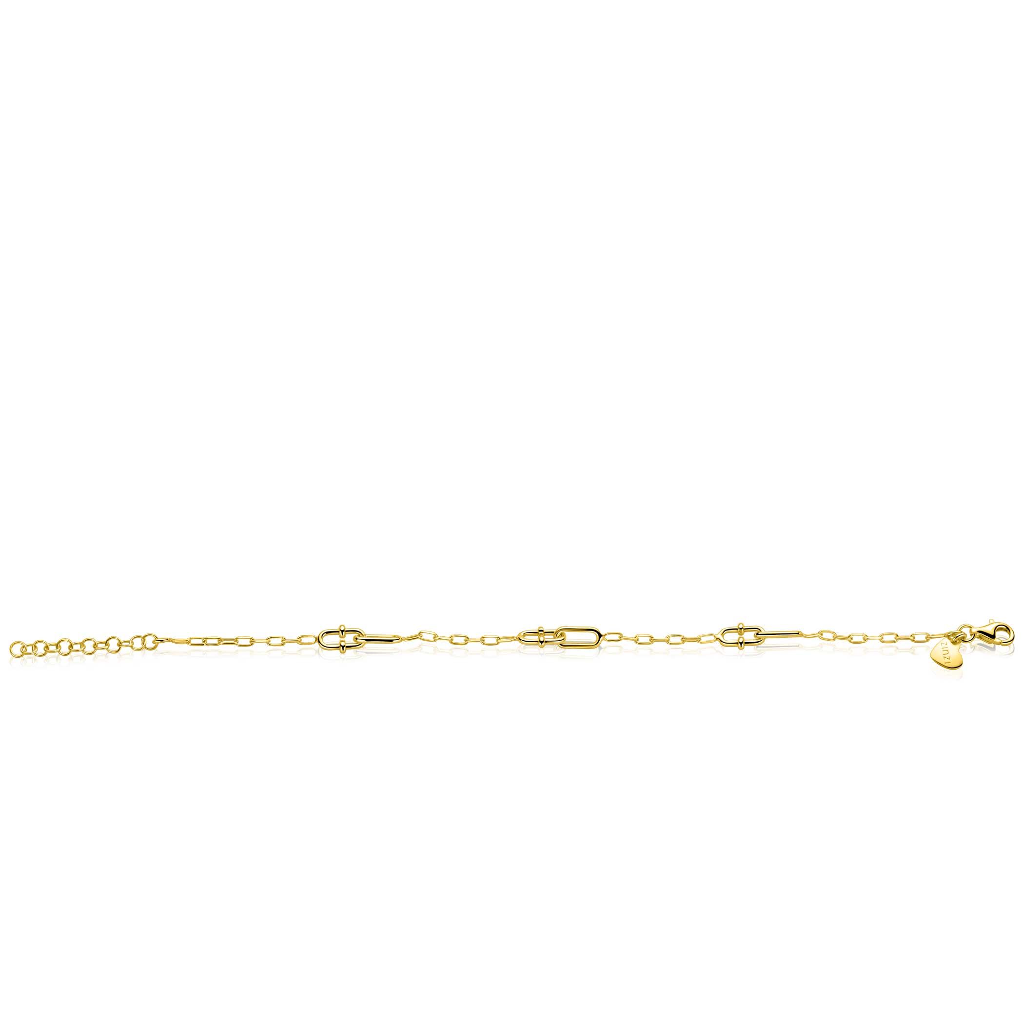 ZINZI gold plated zilveren schakelarmband met paperclip schakels en dubbele geknoopte schakels ZIA2798