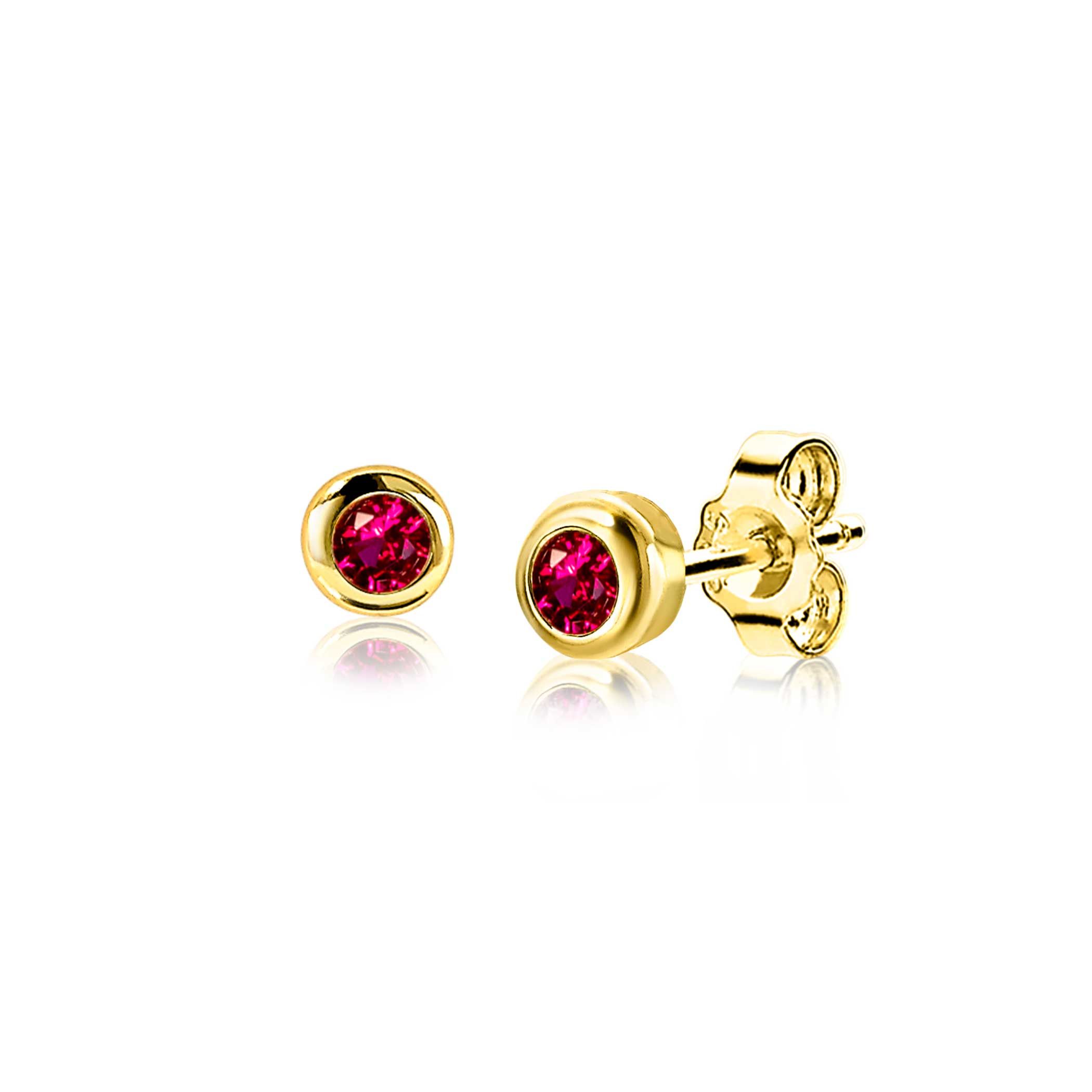 JULI oorknoppen 4mm gold plated met geboortesteen rood robijn zirconia
