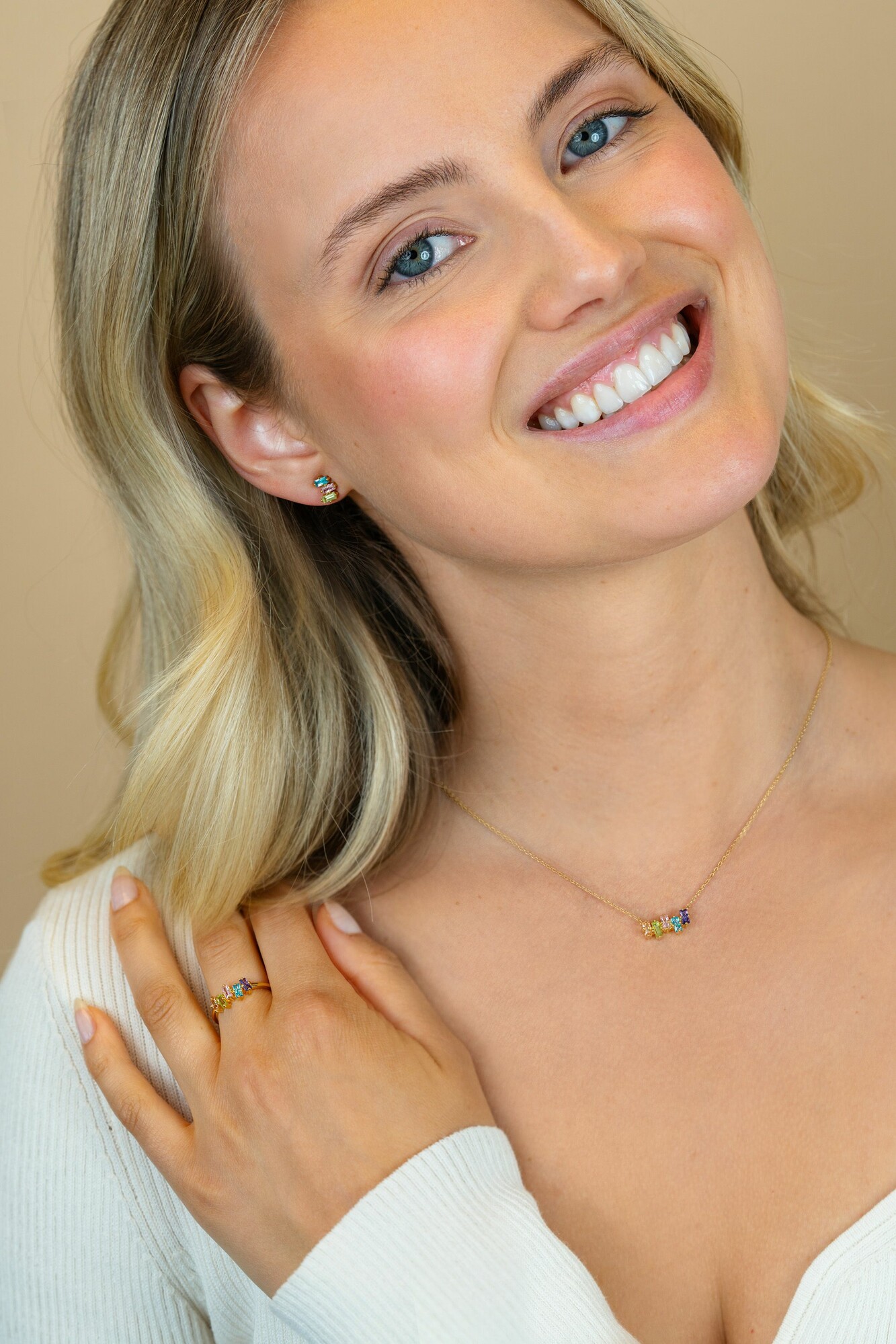 ZINZI gold plated zilveren ketting met multi-color rechthoekige kleurstenen 42-45cm ZIC2739