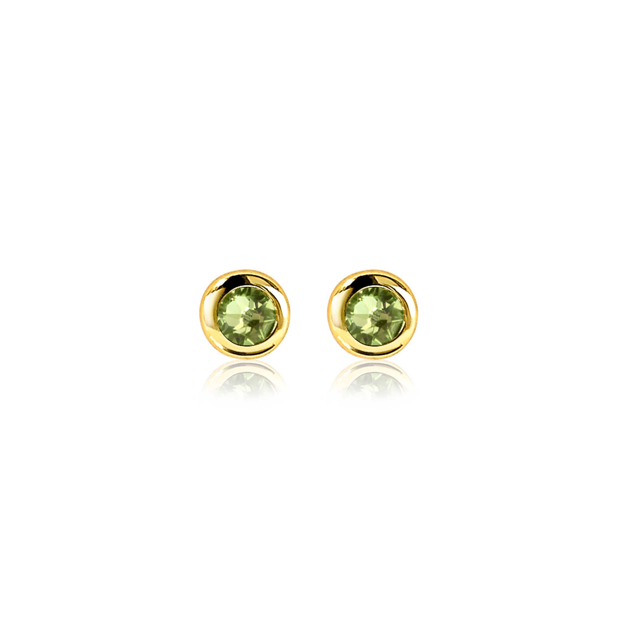 AUGUSTUS oorknoppen 4mm gold plated met geboortesteen groen peridoot zirconia
