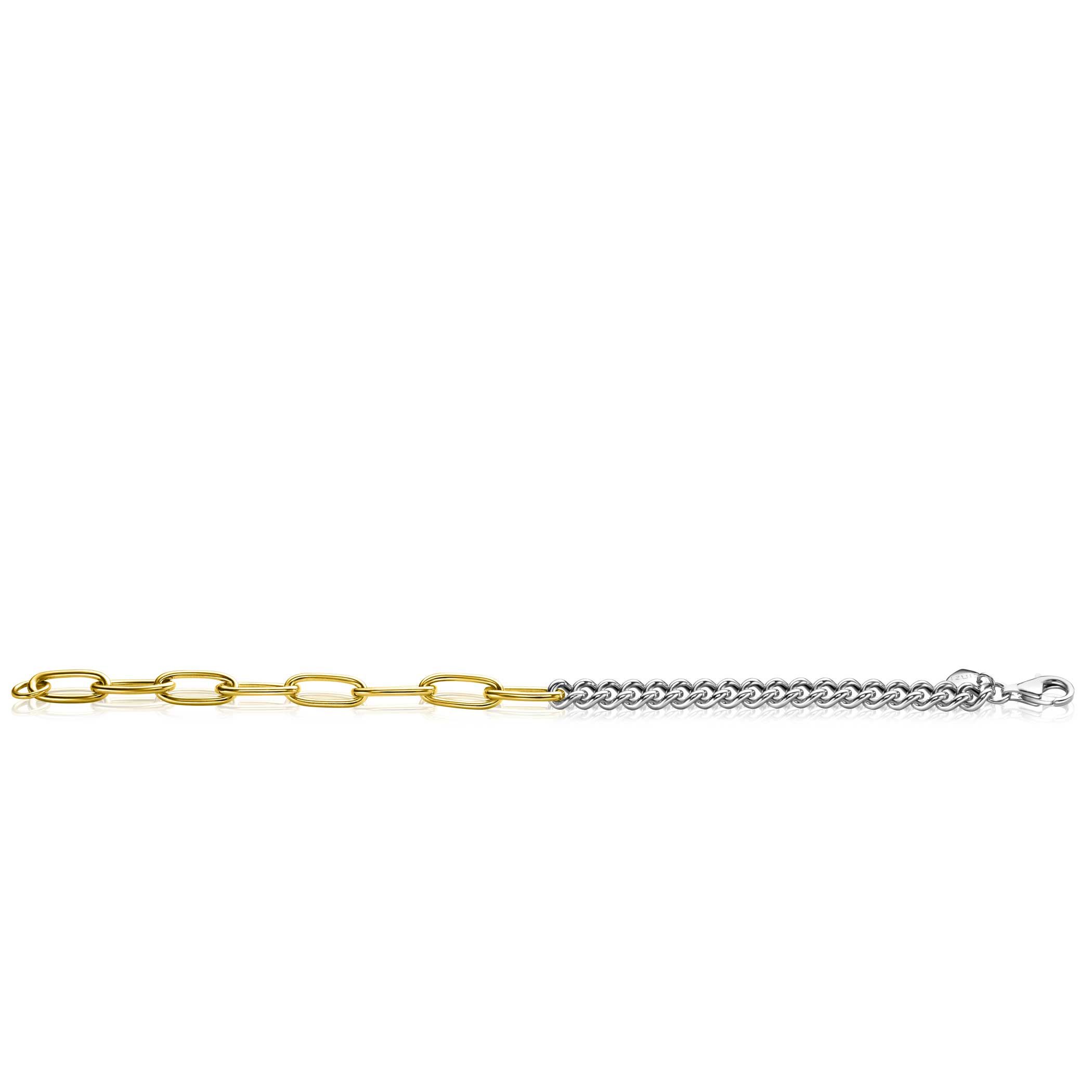 ZINZI zilveren bicolor armband met hippe gourmet en gold plated ovale schakels 6mm breed en 18,5cm ZIA-BF79