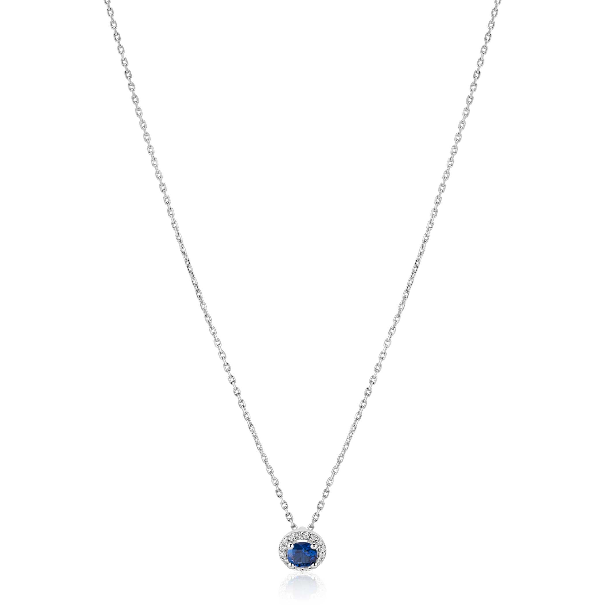 ZINZI zilveren ketting 45cm met saffierblauwe kleursteen in entourage zetting ZIC2697B