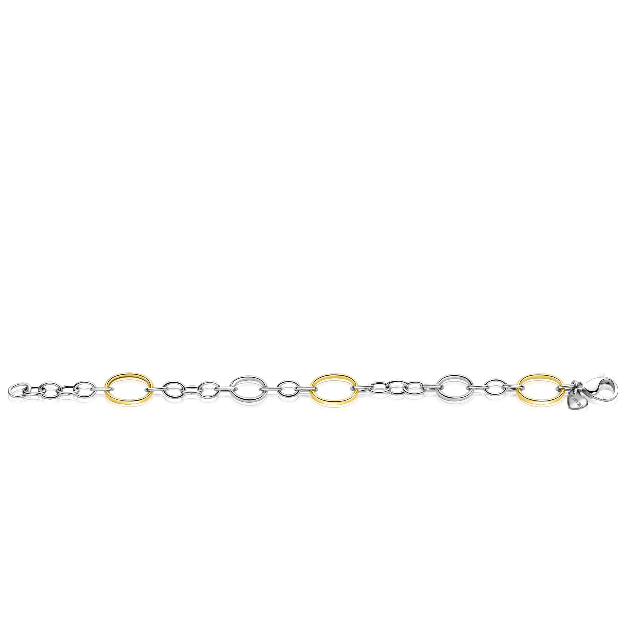 ZINZI bicolor zilveren schakelarmband met drie ovale goldplated schakels ZIA2785