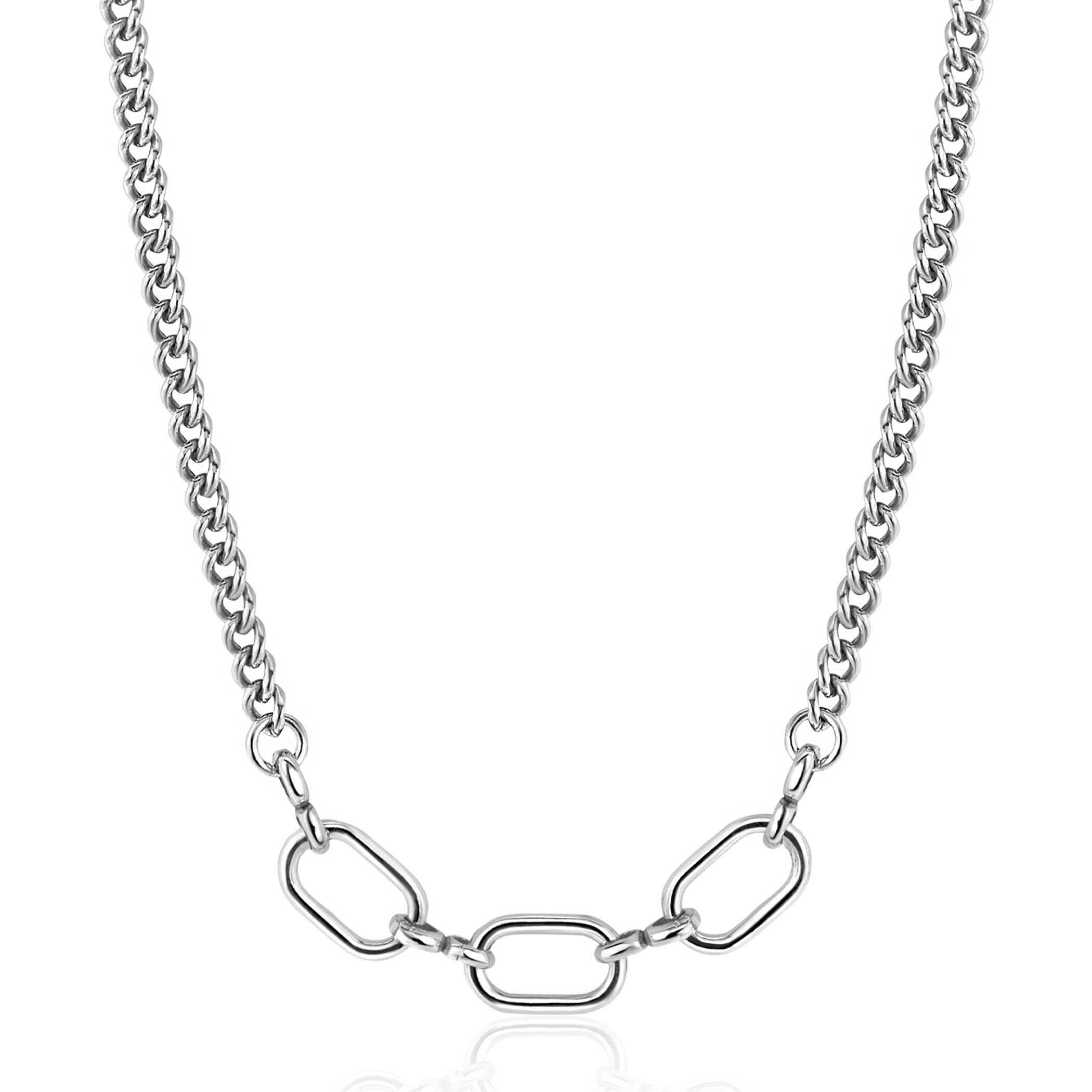 ZINZI zilveren gourmet schakelketting met 3 grote ovale schakels 40-45cm ZIC2419