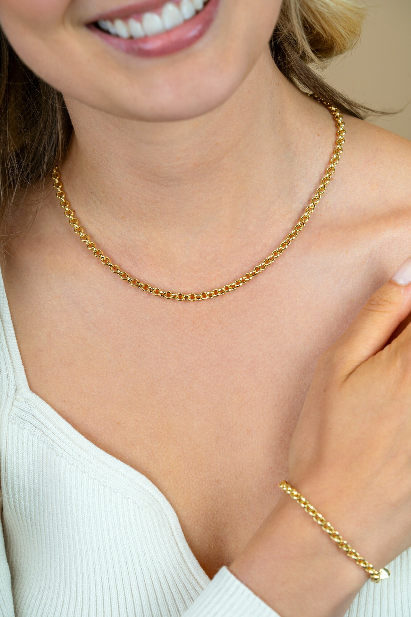 ZINZI zilveren jasseron ketting geel verguld 5mm breed 45cm ZIC1009G