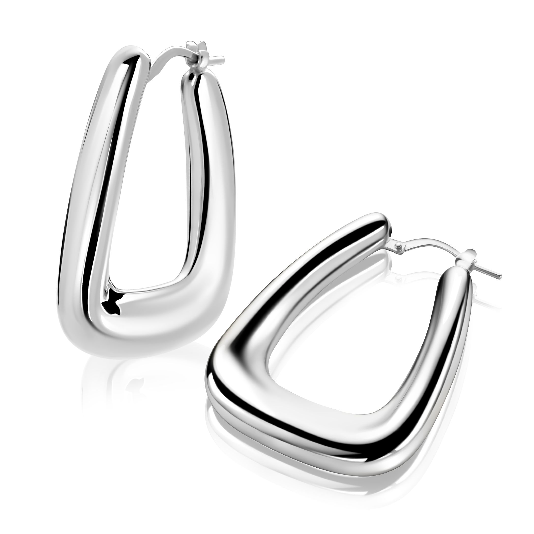 33mm ZINZI zilveren oorringen met brede buis en rechthoekig model, handige bovensluiting  ZIO2748