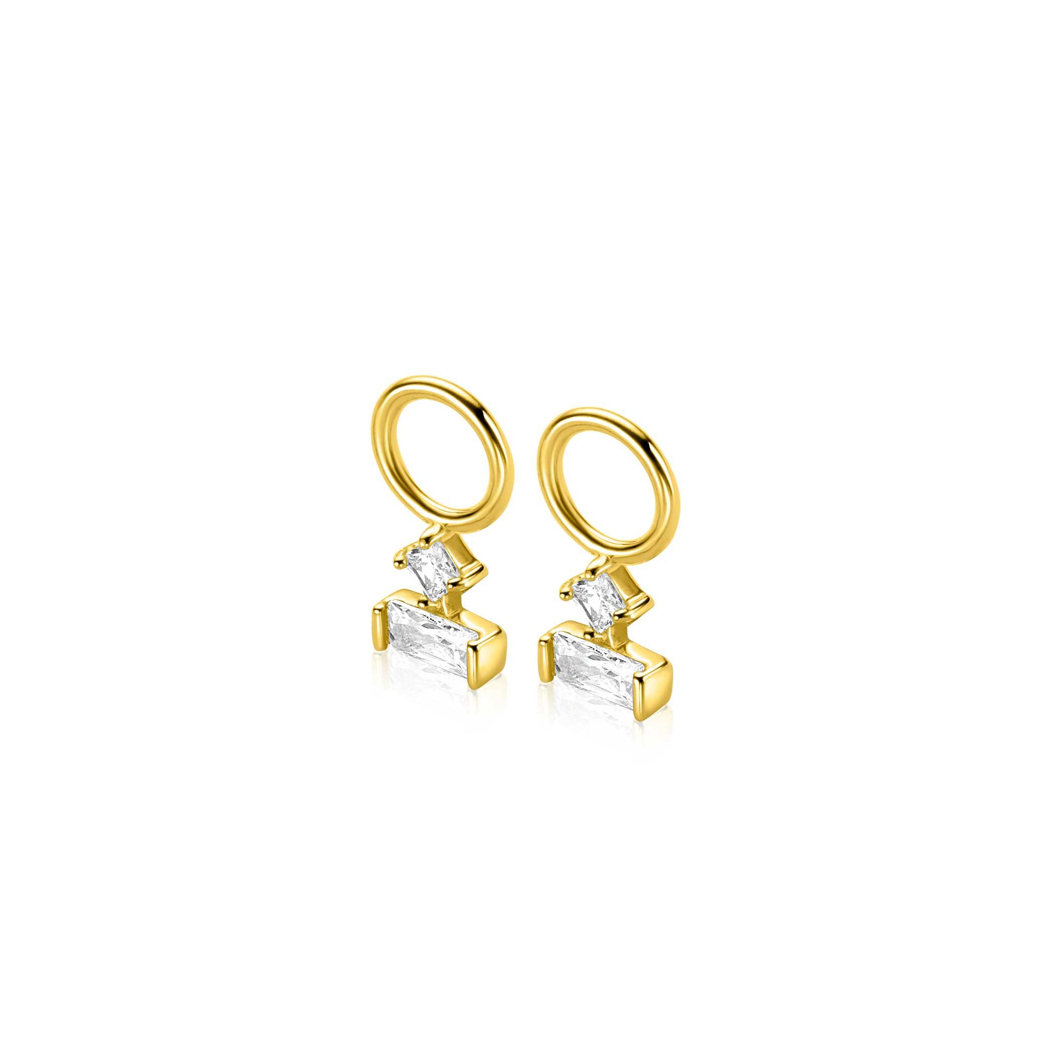 5mm ZINZI gold plated zilveren oorbedels met twee witte zirkonia's in trendy vormen ZICH-BF117Y (zonder oorringen)