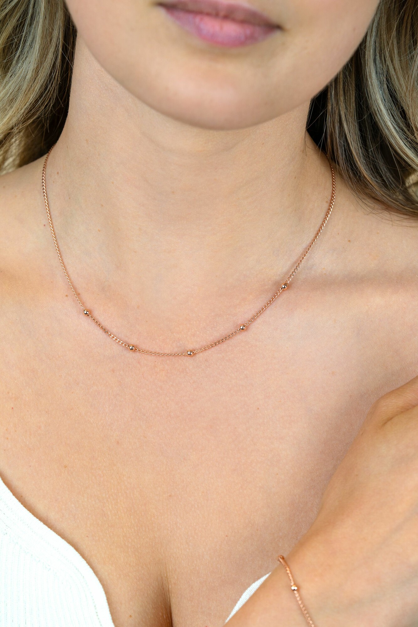 ZINZI rosé-plated zilveren gourmet ketting met vijf bolletjes 42–45cm ZIC2714R