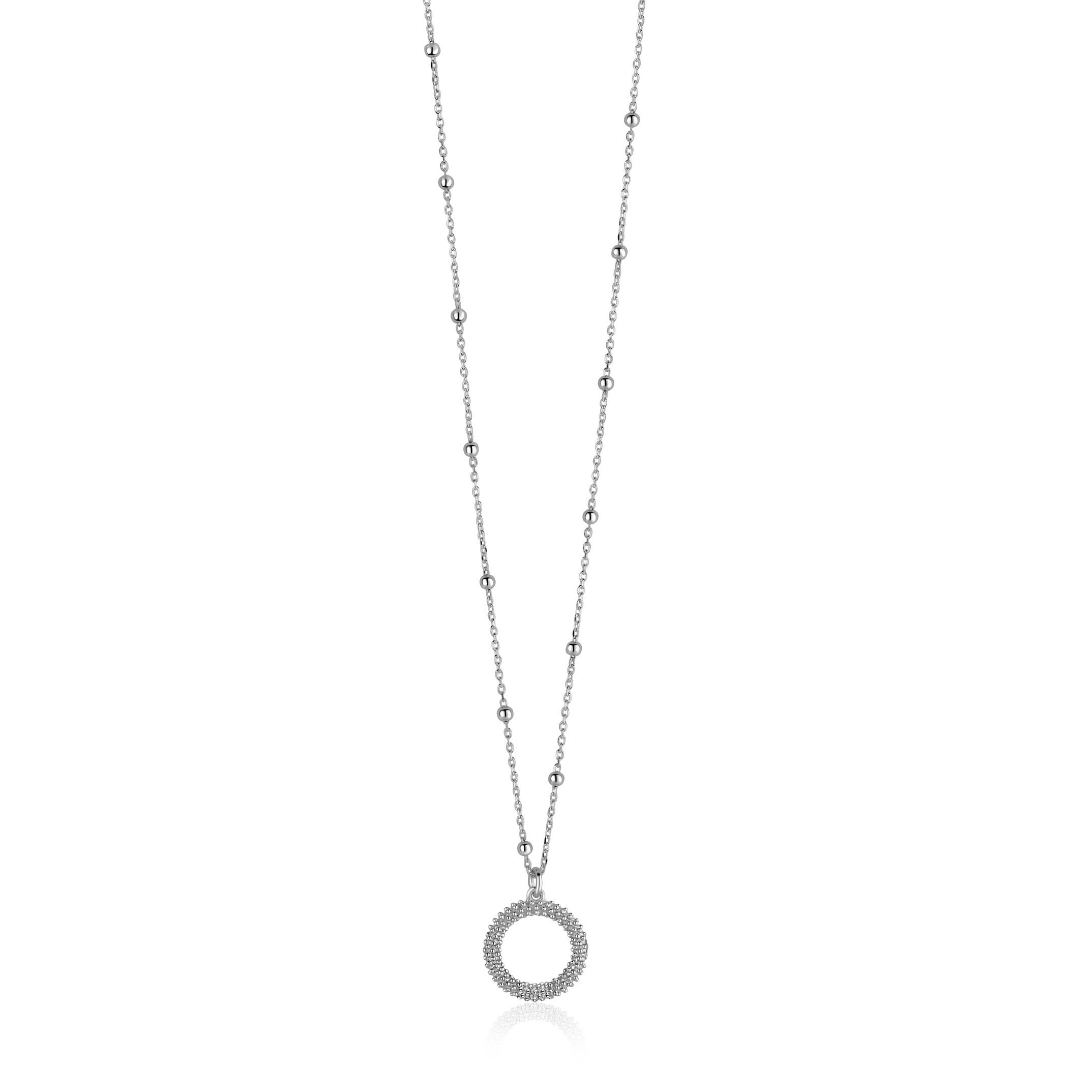 ZINZI zilveren ketting met kleine bolletjes en ronde hanger (12mm) met bolstructuur 42-45cm ZIC2704