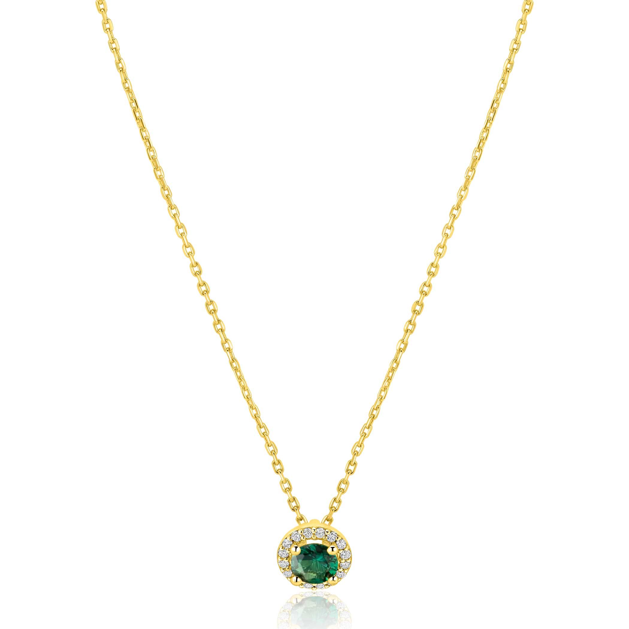 ZINZI goldplated zilveren ketting 45cm met smaragdgroene kleursteen in entourage zetting ZIC2697G