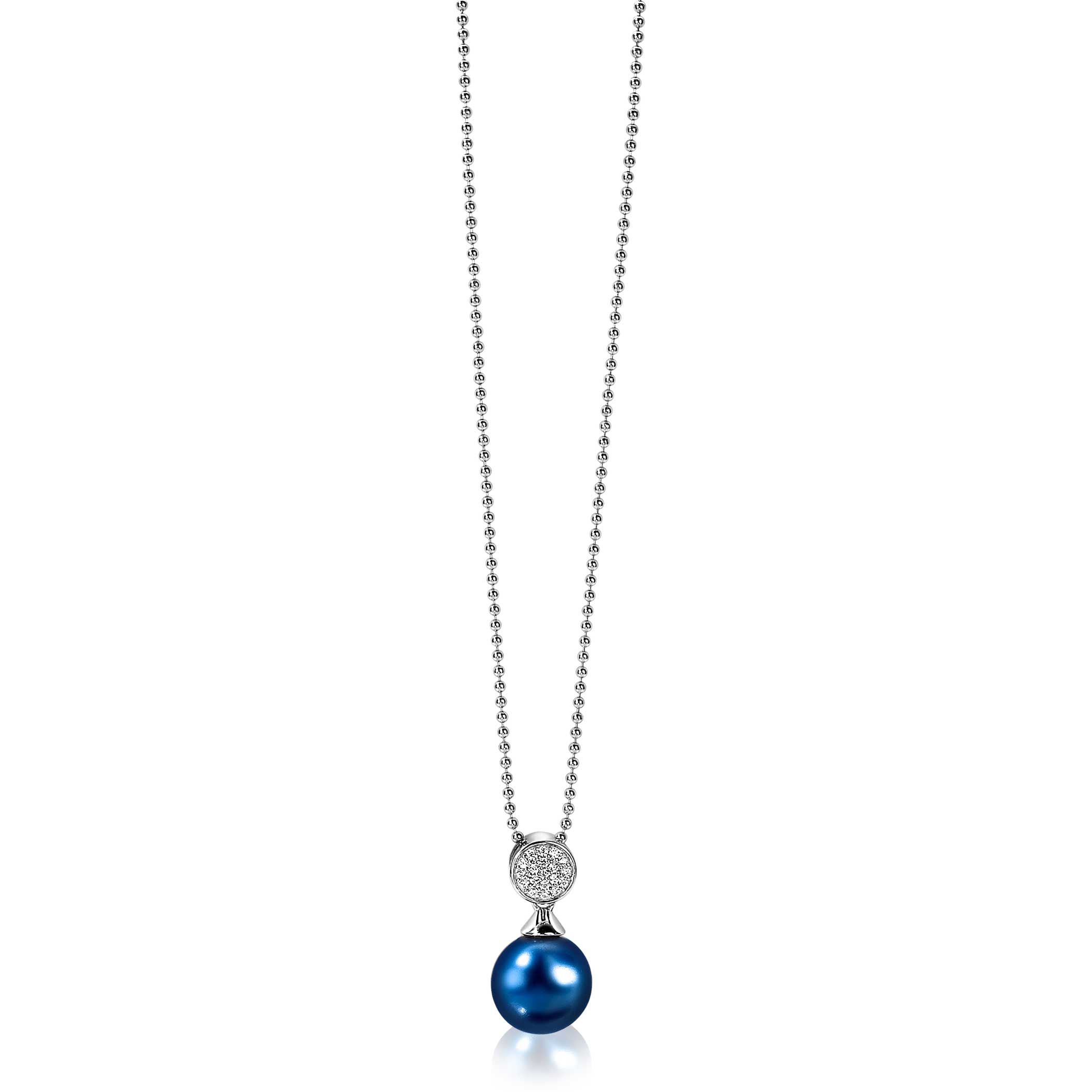 ZINZI zilveren parelhanger 18mm witte zirconia's blauwe parel ZIH1151B (zonder collier)