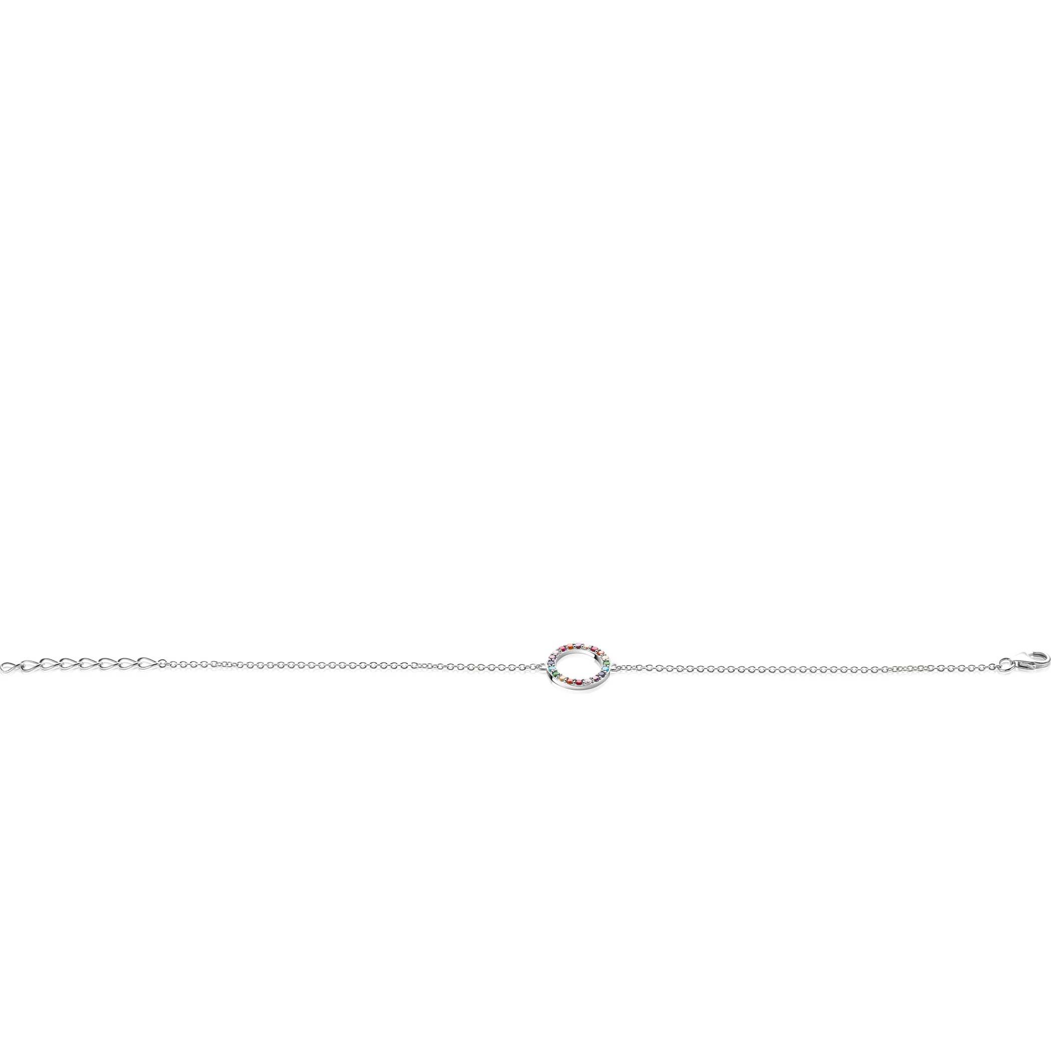 ZINZI zilveren armband met open rondje 12mm bezet regenboog 17-20cm ZIA2170Z
