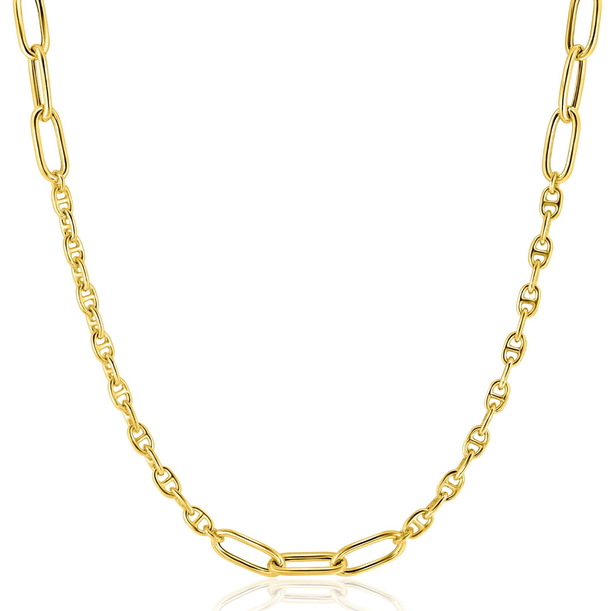 ZINZI gold plated zilveren marine schakel ketting, gecombineerd met grotere ovale schakels 42-45cm ZIC2413G