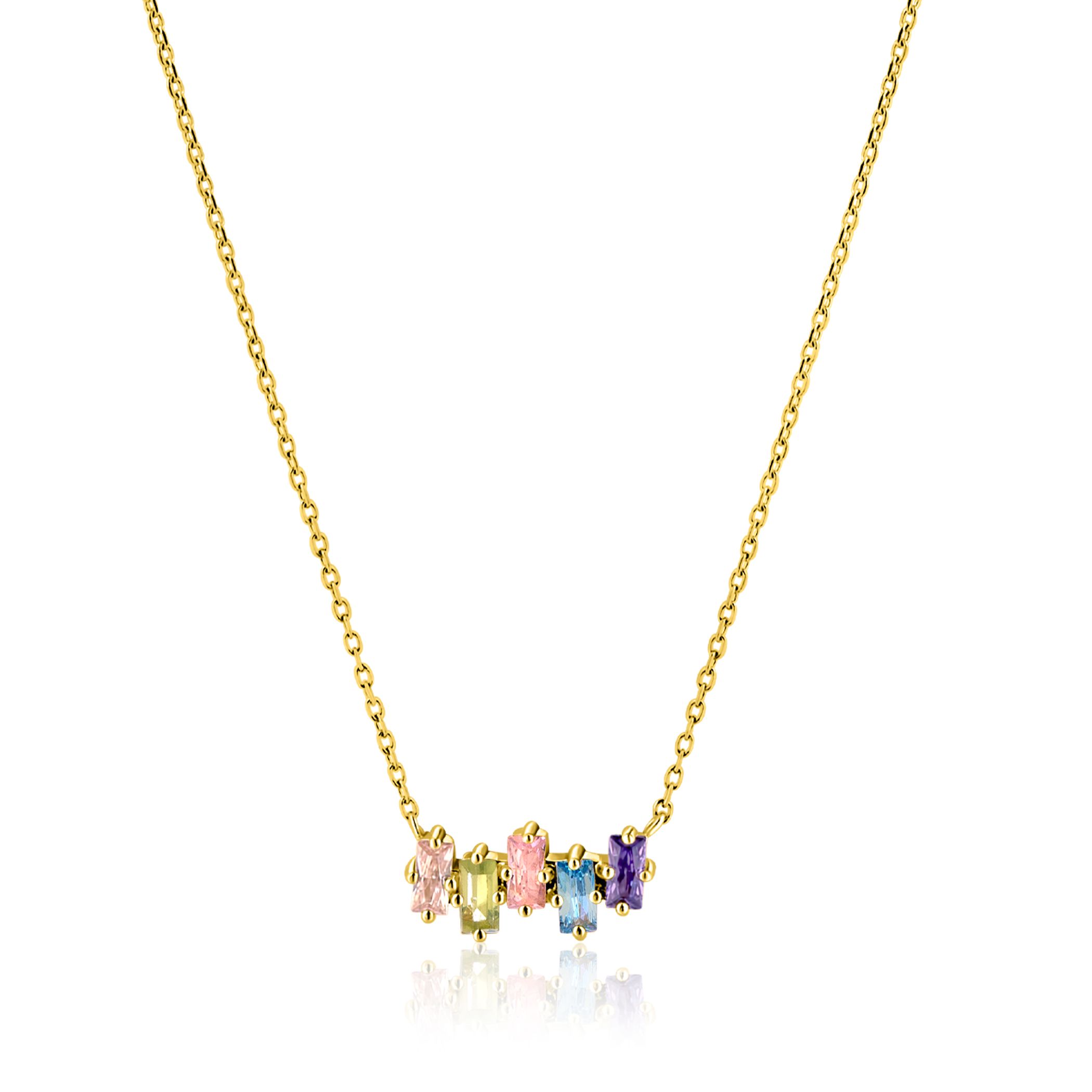 ZINZI gold plated zilveren ketting met multi-color rechthoekige kleurstenen 42-45cm ZIC2739