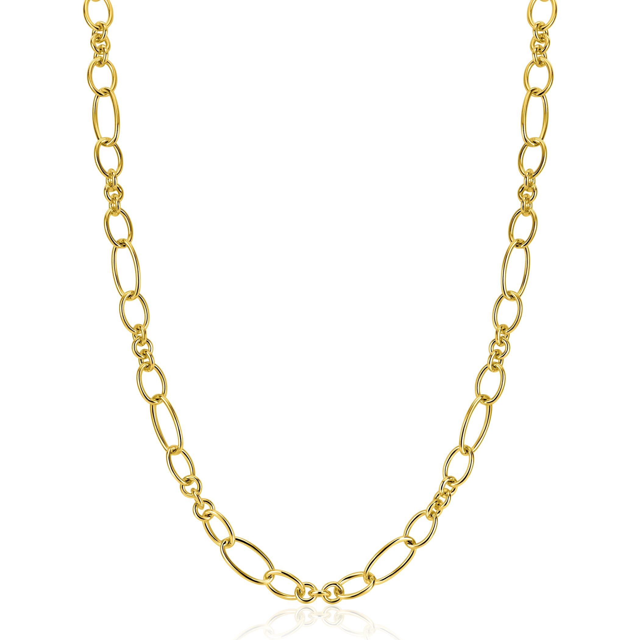 ZINZI goldplated zilveren schakelketting 45cm met speelse combinaties van ronde en ovale schakels ZIC2706G