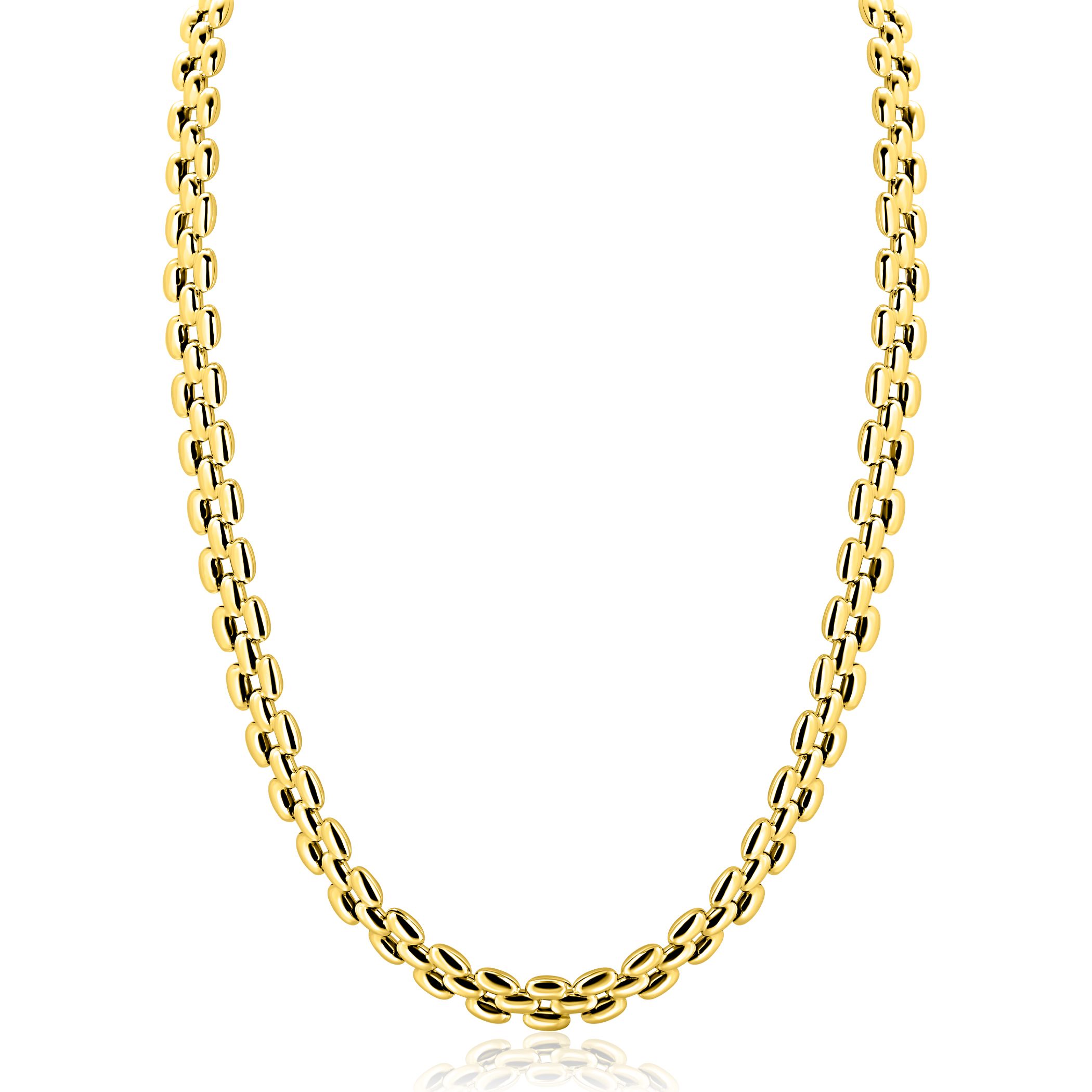 ZINZI gold plated zilveren brede rolex-style schakel-collier 8mm breed 43cm ZIC2764G