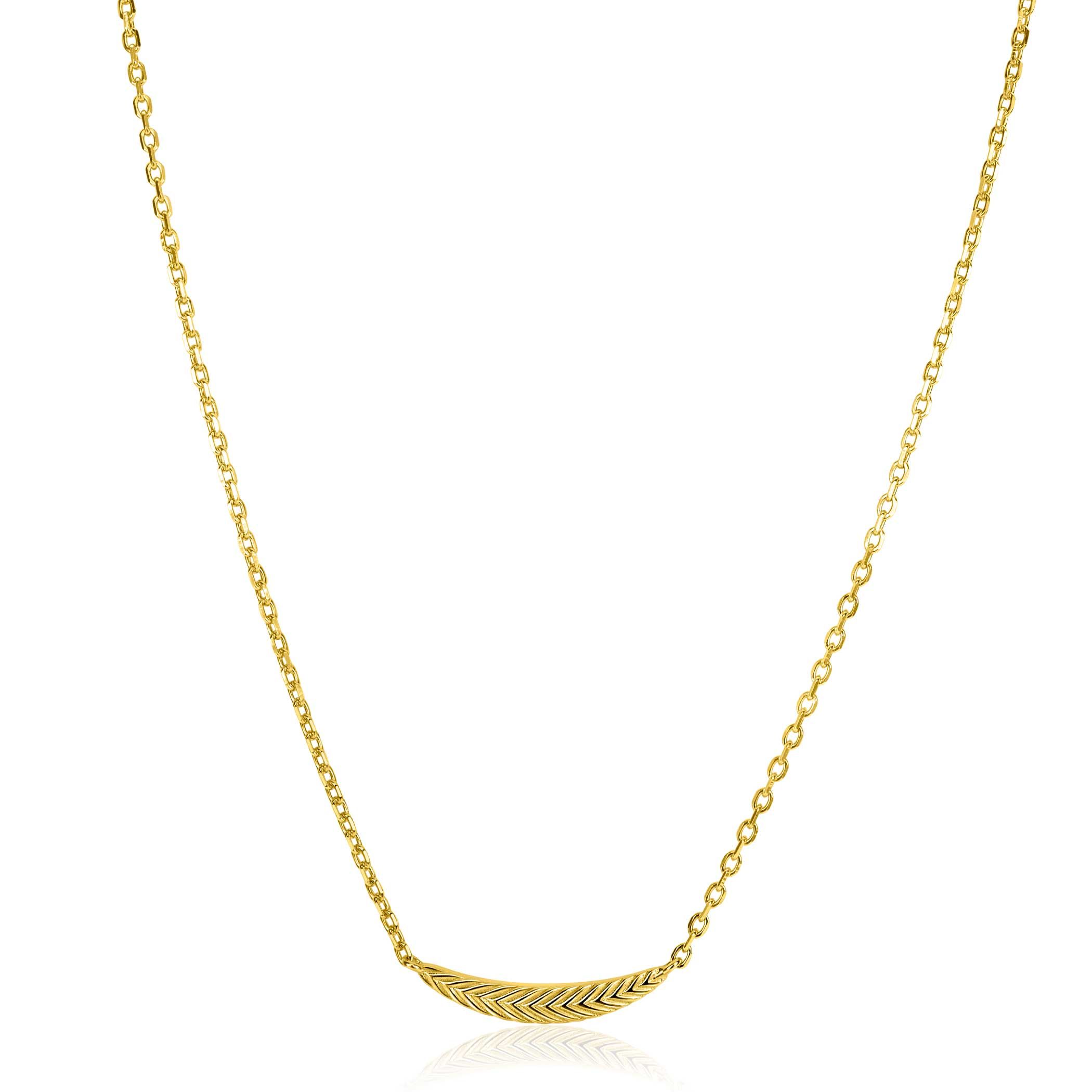 ZINZI gold plated zilveren schakelkettinkje met grote veer. De veer staat symbool voor je vleugels uitslaan en vrijheid. 40-45cm ZIC2644G