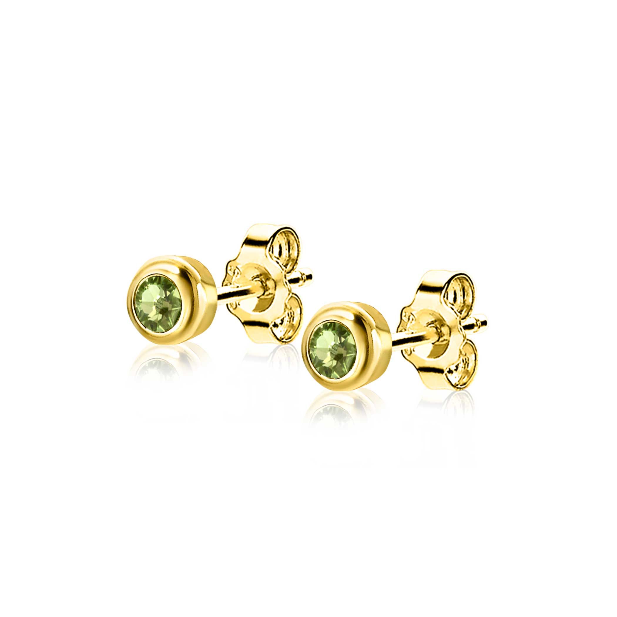 AUGUSTUS oorknoppen 4mm gold plated met geboortesteen groen peridoot zirconia
