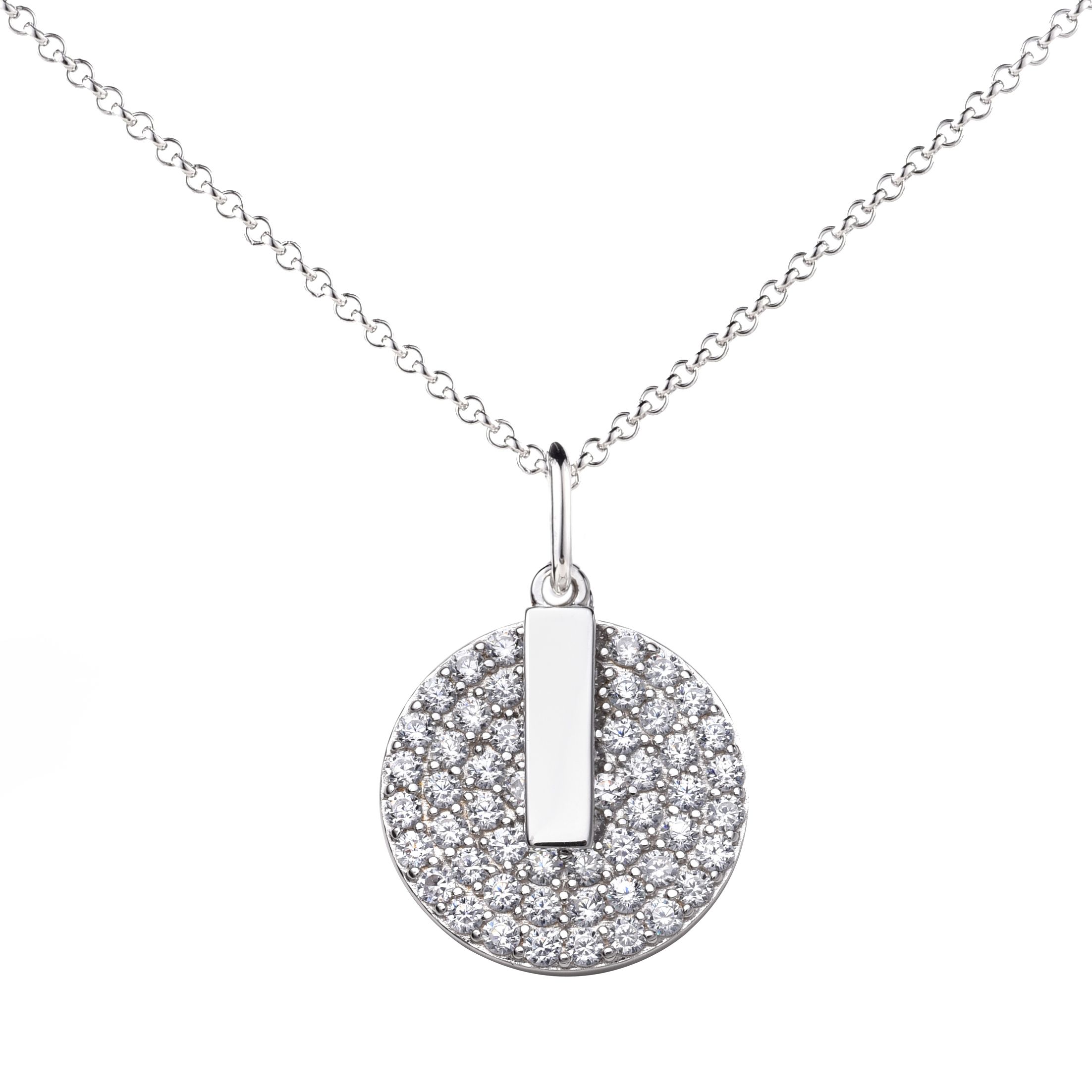 ZINZI zilveren ketting 45cm met hanger 17mm rond wit ZIC1444