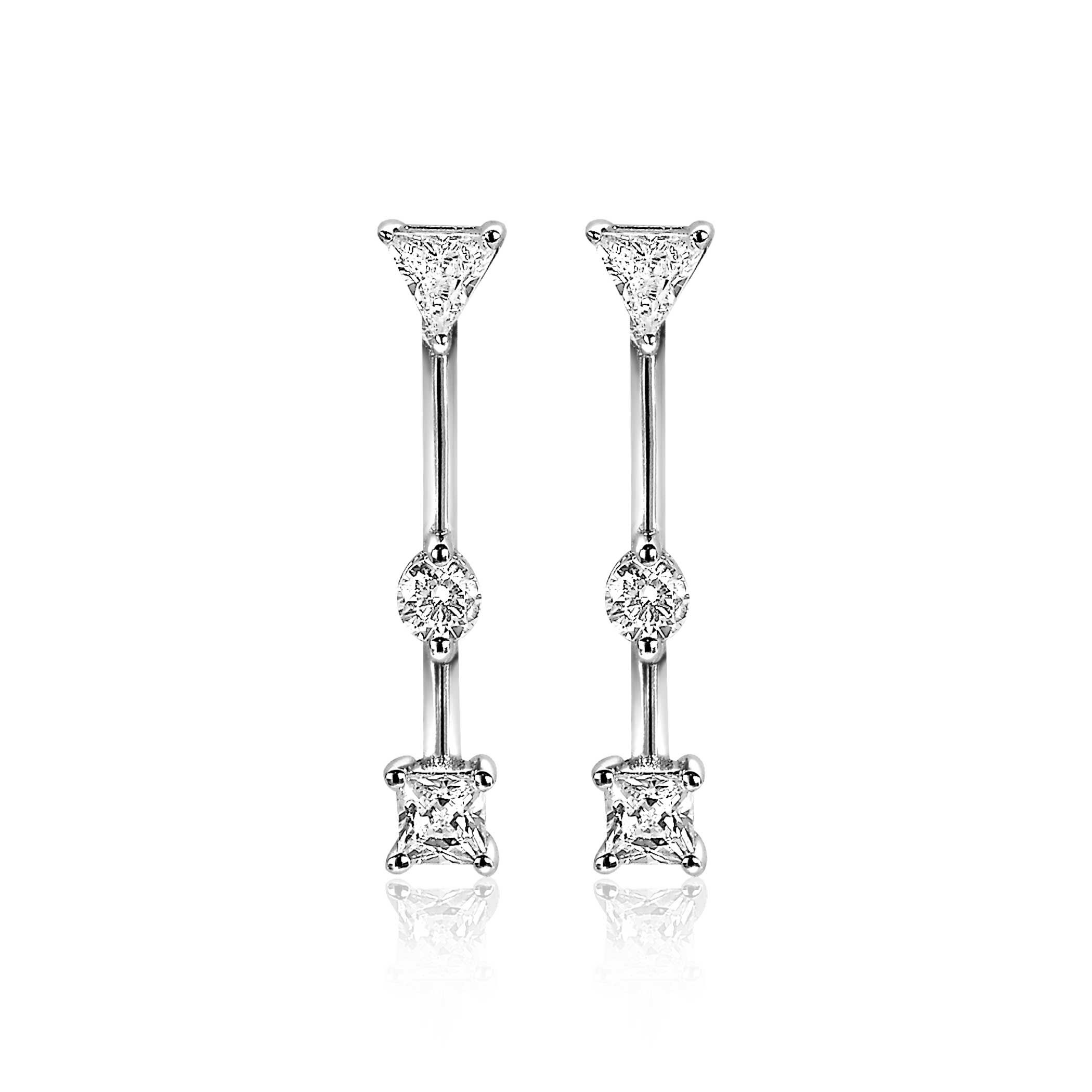 ZINZI zilveren strakke oorhangers 22mm rond vierkant driehoek wit ZIO2043