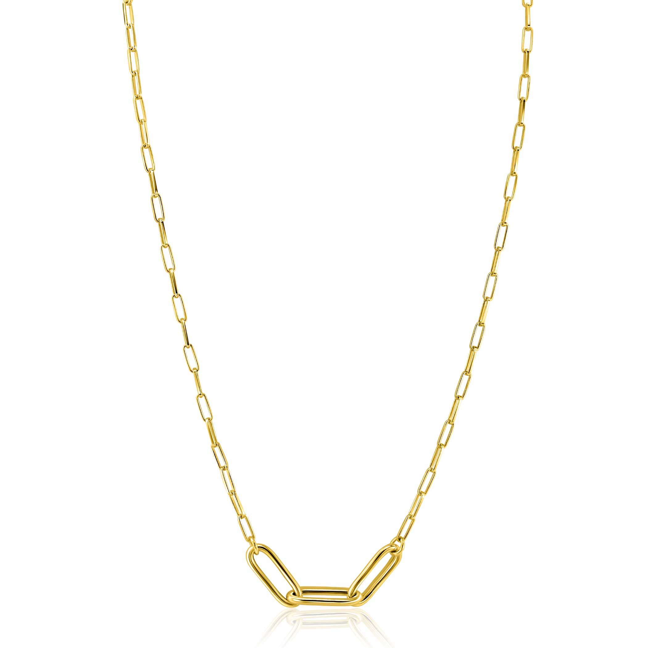 ZINZI gold plated zilveren schakelketting paperclip en 3 grotere ovale schakels 40-45cm ZIC2522