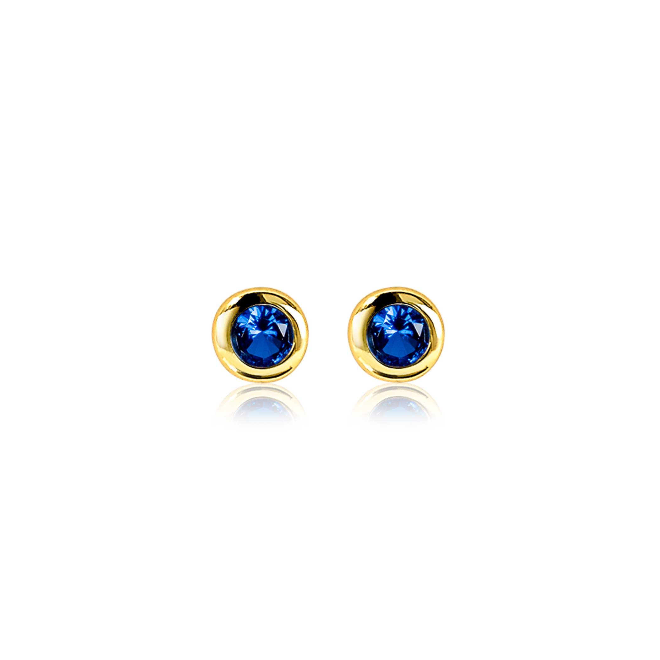 SEPTEMBER oorknoppen 4mm gold plated met geboortesteen blauw saffier zirconia
