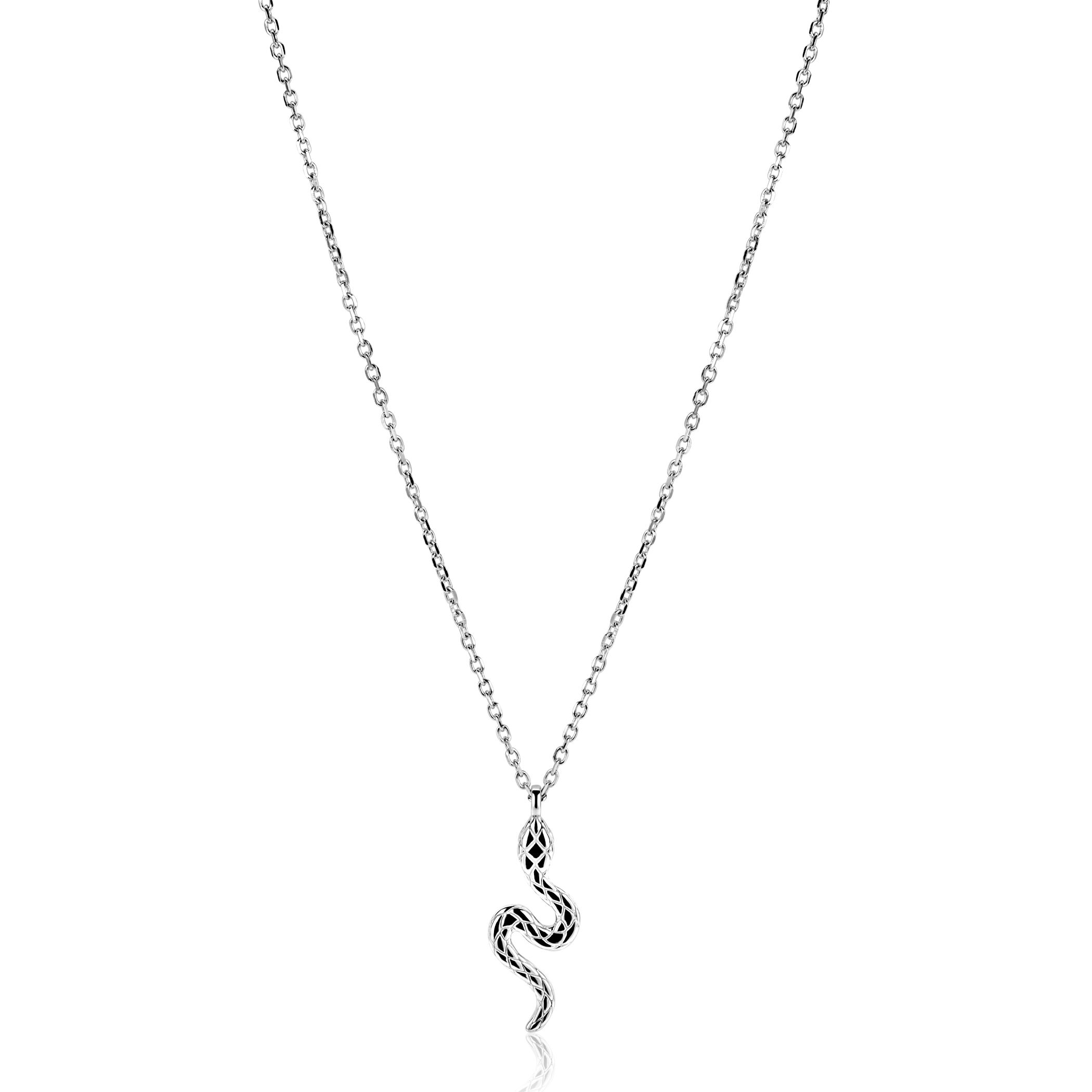 ZINZI zilveren ketting 42–45cm met elegante slang-hanger (27mm), bezet met witte zirkonia's  ZIC2721
