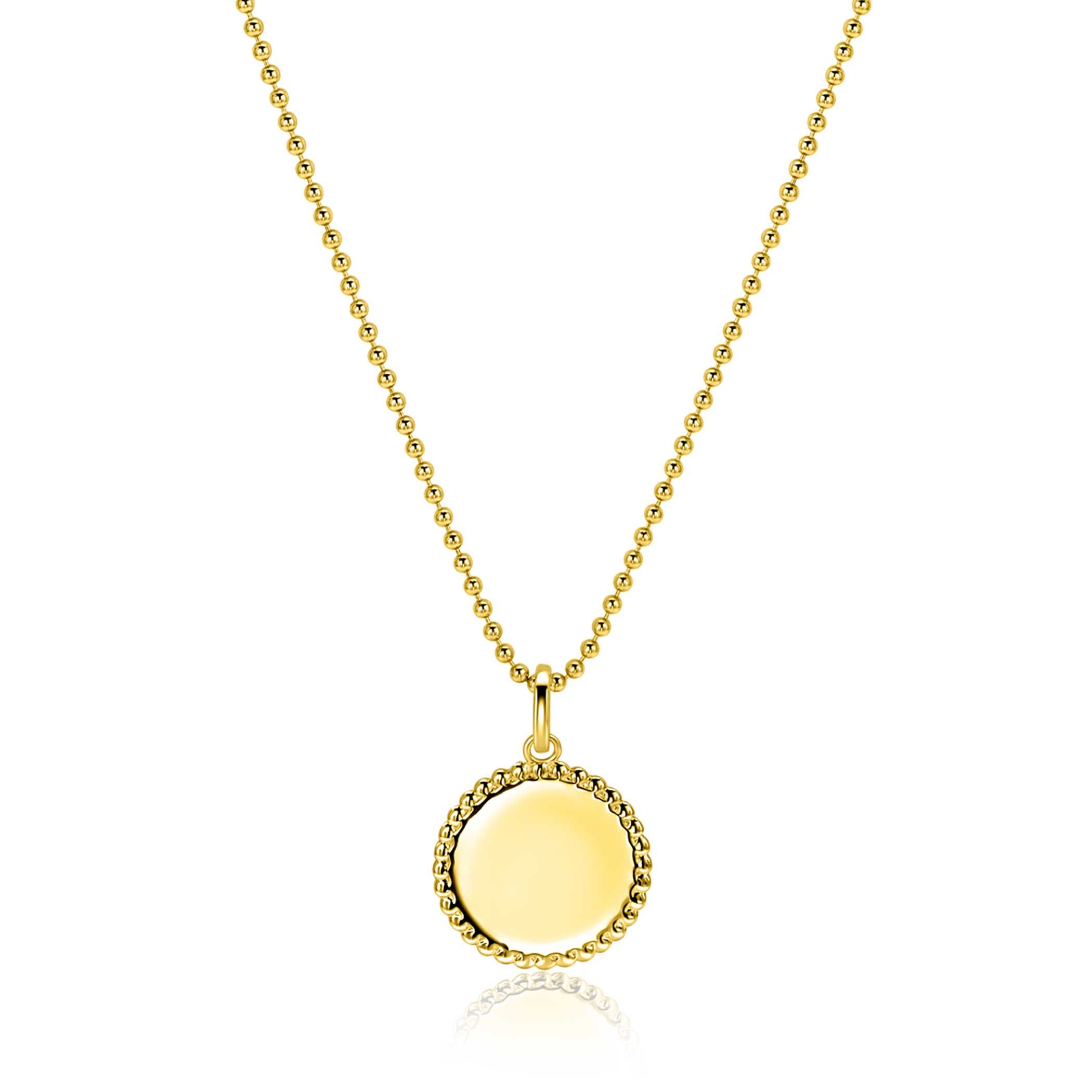 13.5mm ZINZI gold plated zilveren coin hanger met parelrand voor gravure ZIH2651G (zonder collier)