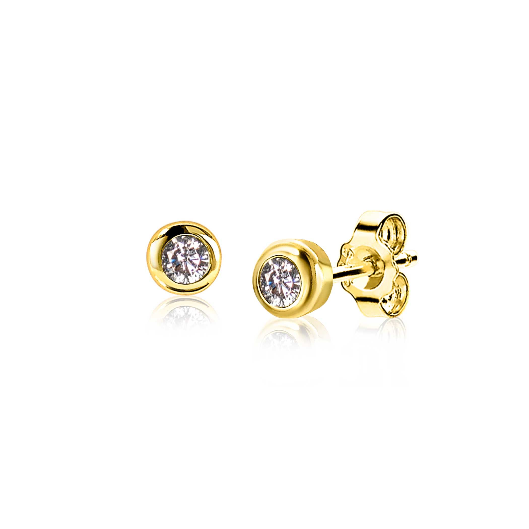 APRIL oorknoppen 4mm gold plated met geboortesteen diamant wit zirconia

