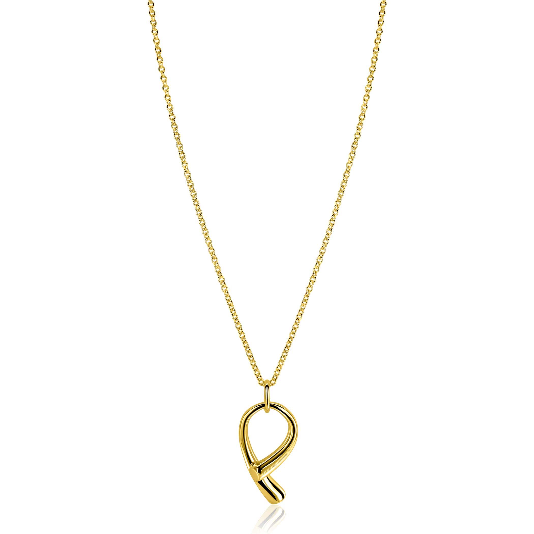 ZINZI goldplated zilveren ketting 45cm met grote sierlijke hanger 40mm ZIC2786G