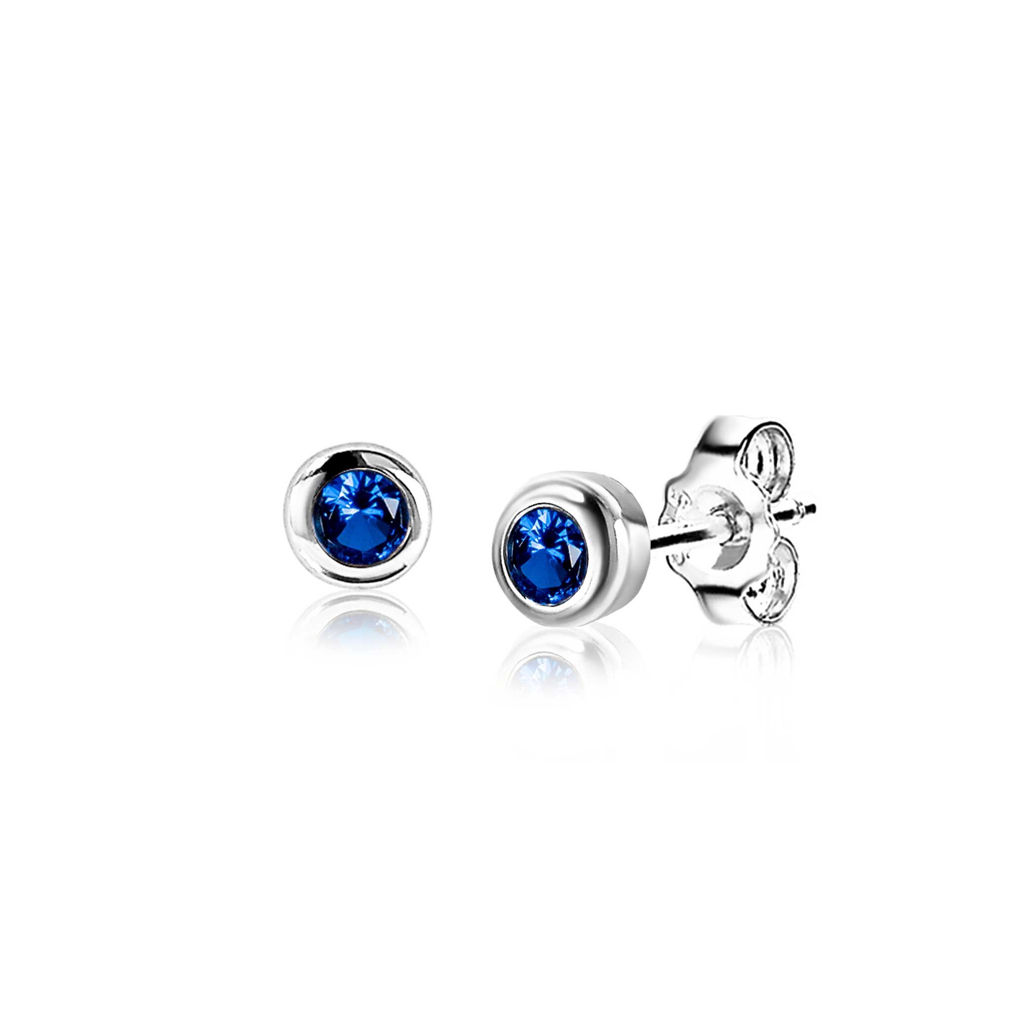 SEPTEMBER oorknoppen 4mm zilver met geboortesteen blauw saffier zirconia
