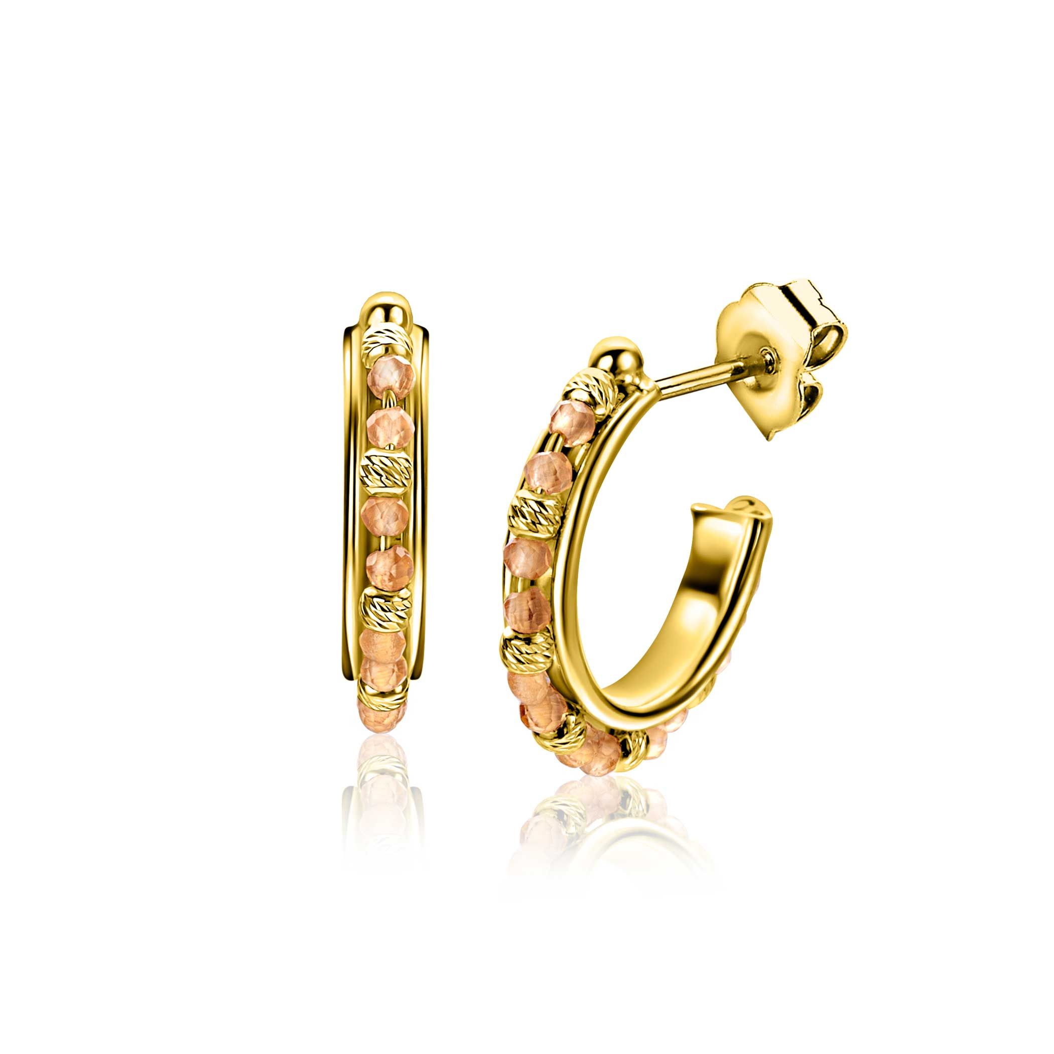 20mm ZINZI gold plated zilveren oorstekers met ronde champagne beads en bewerkte bolletjes ZIO-BF128