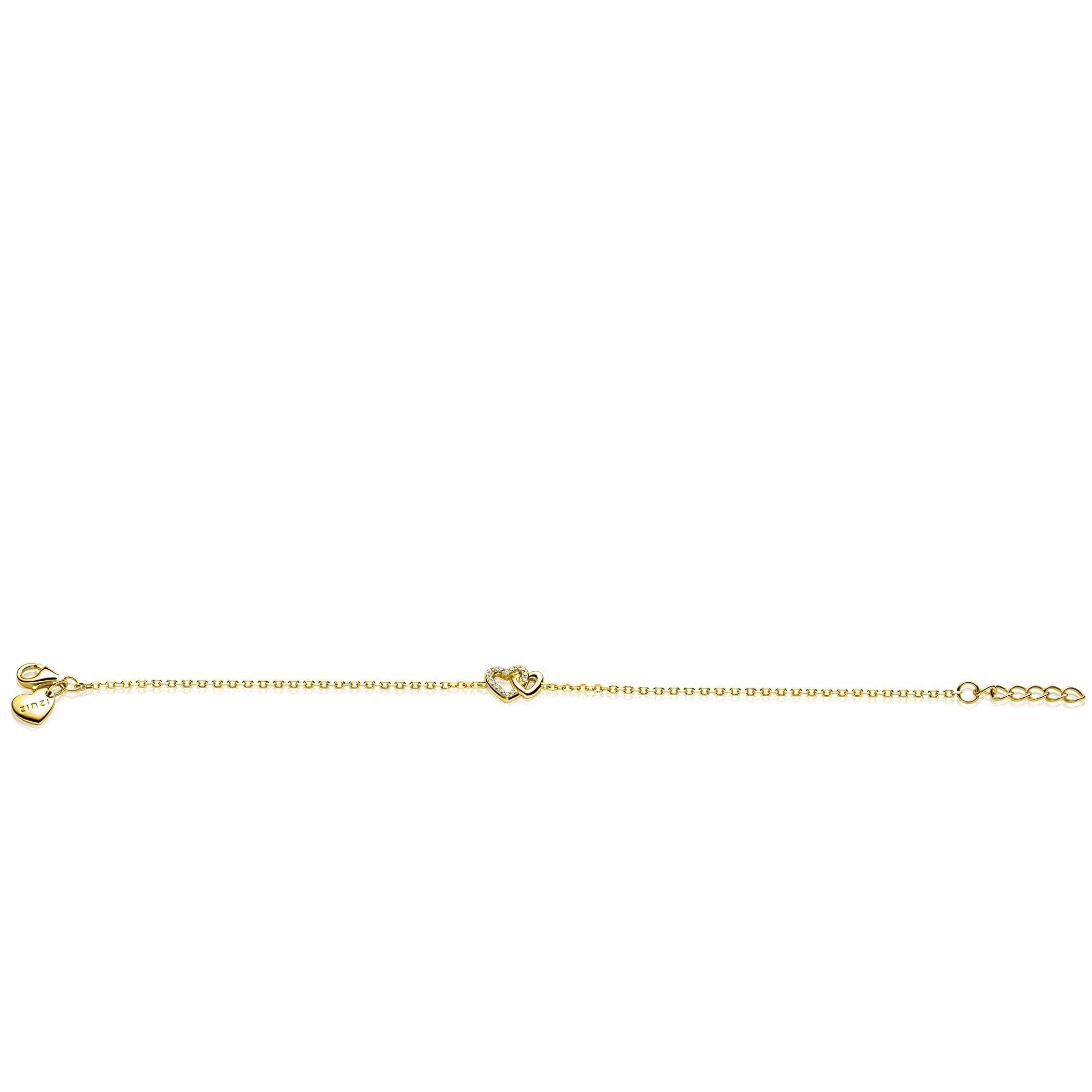 ZINZI gold plated zilveren armband met verbonden hartjes, witte zirkonia's 17-19cm ZIA2493Y