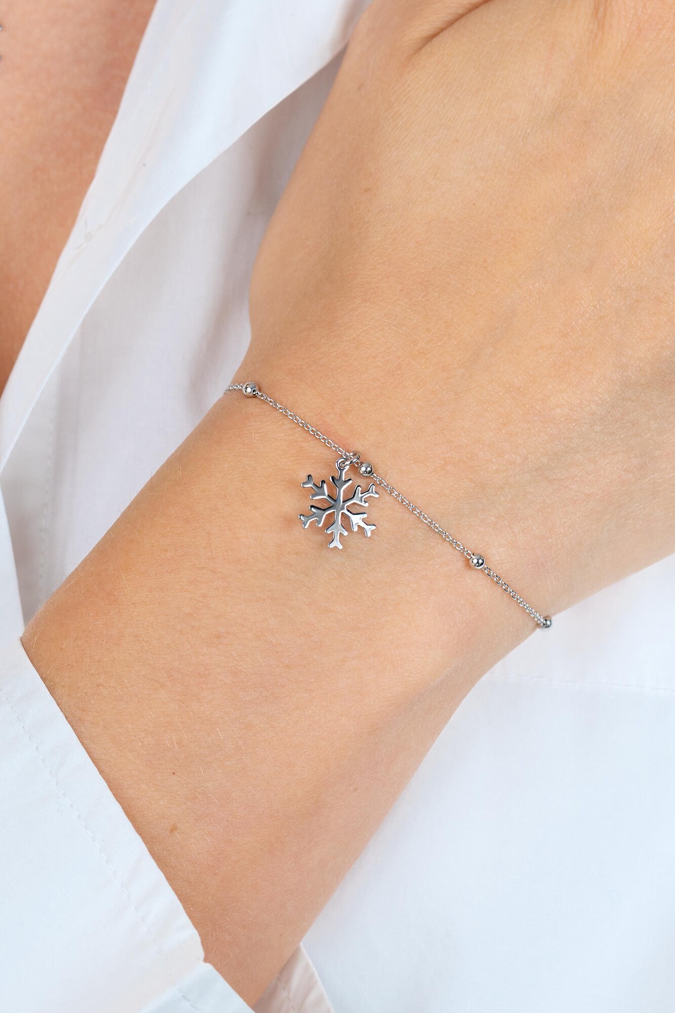 ZINZI zilveren bolletjes armband met sneeuwvlok hanger ZIA2777