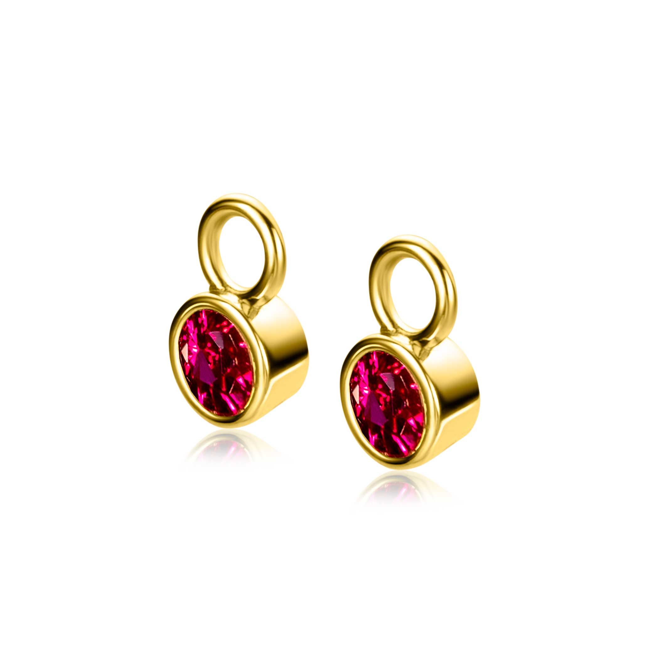 JULI oorbedels gold plated met geboortesteen rood robijn zirconia (excl. oorringen)
