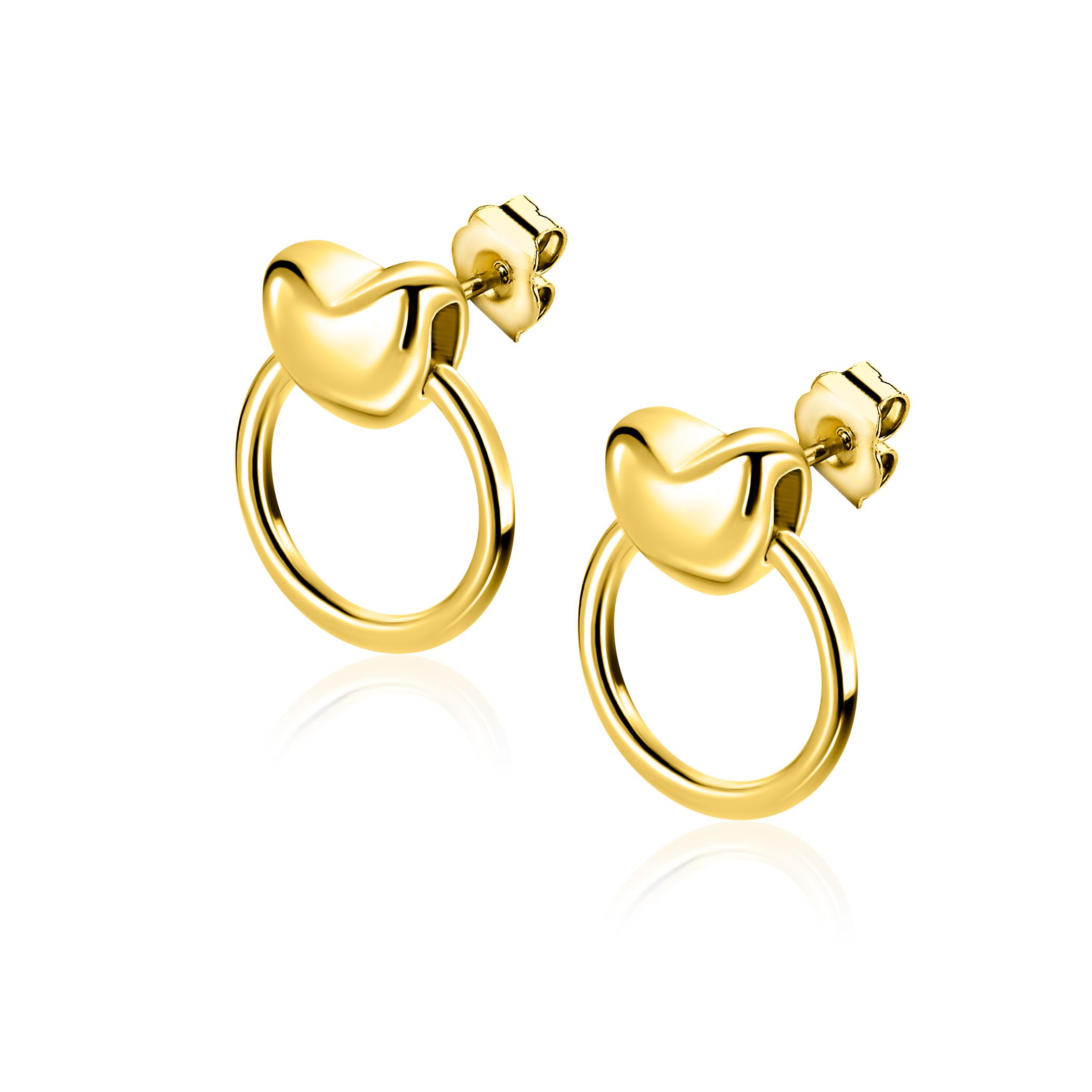 16mm ZINZI gold plated zilveren oorstekers met hart en open ring ZIO2759