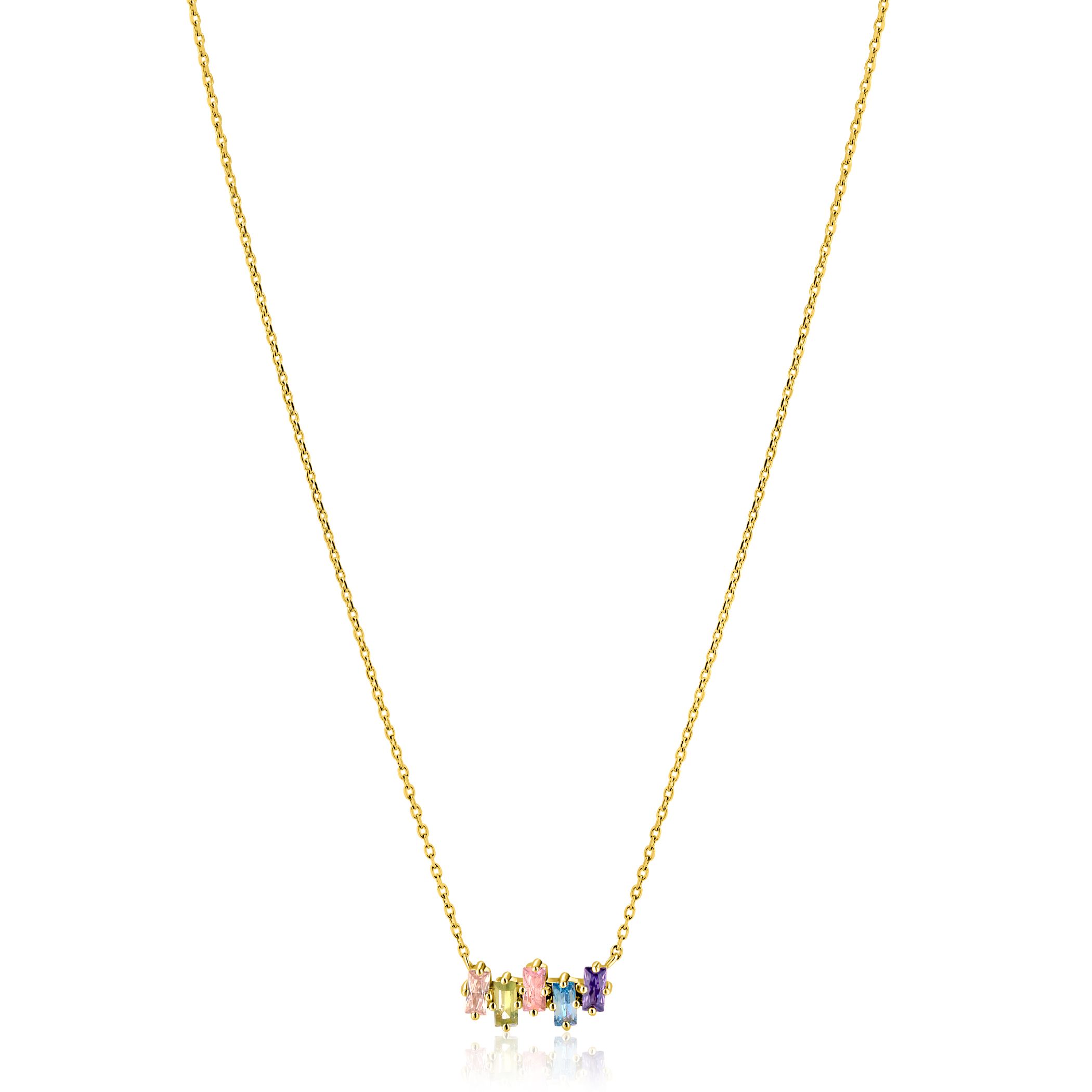 ZINZI gold plated zilveren ketting met multi-color rechthoekige kleurstenen 42-45cm ZIC2739