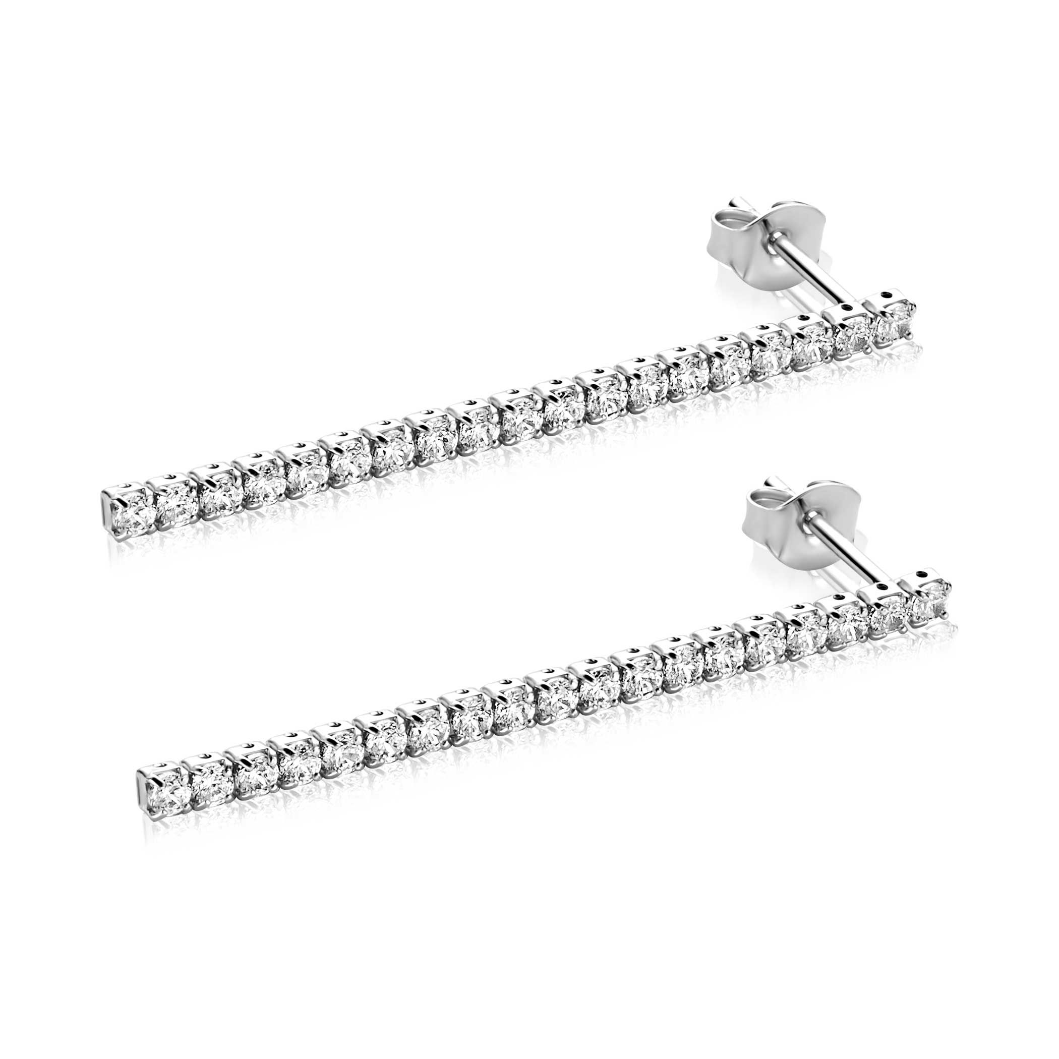 40mm ZINZI zilveren tennis oorstekers met rijzetting witte zirconia's ZIO2795