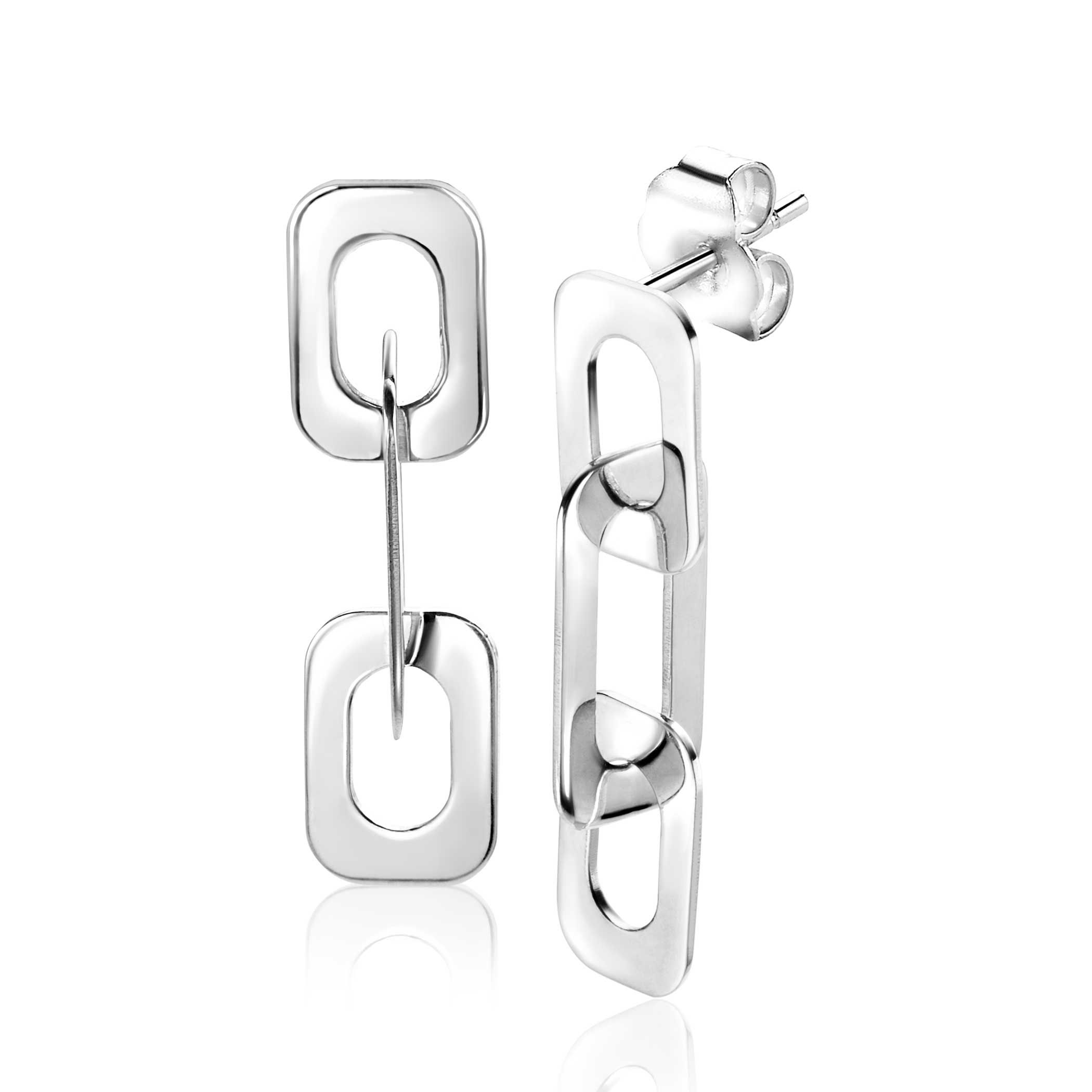 31mm ZINZI zilveren oorstekers met gladde rechthoekige schakels ZIO-BF72