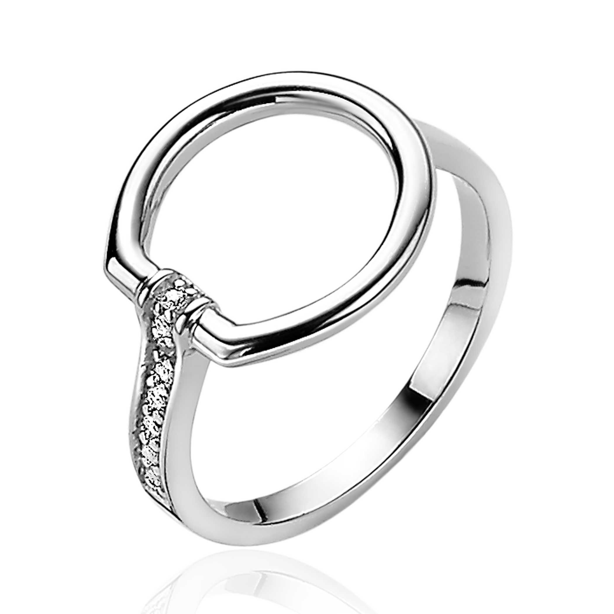 ZINZI zilveren ring 13mm rond met 1 zijde van scheen bezet met witte zirconia's ZIR-BF22