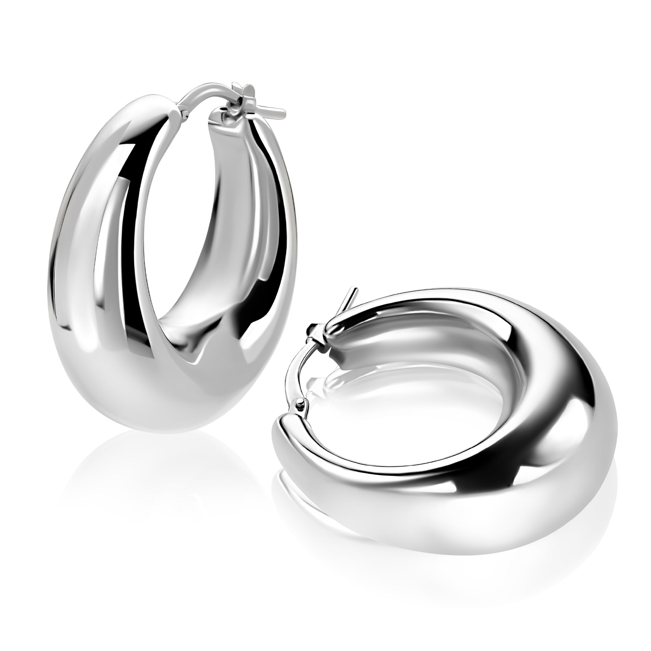 31mm ZINZI zilveren oorringen met brede buis (9mm) en ovaal model, handige bovensluiting  ZIO2750