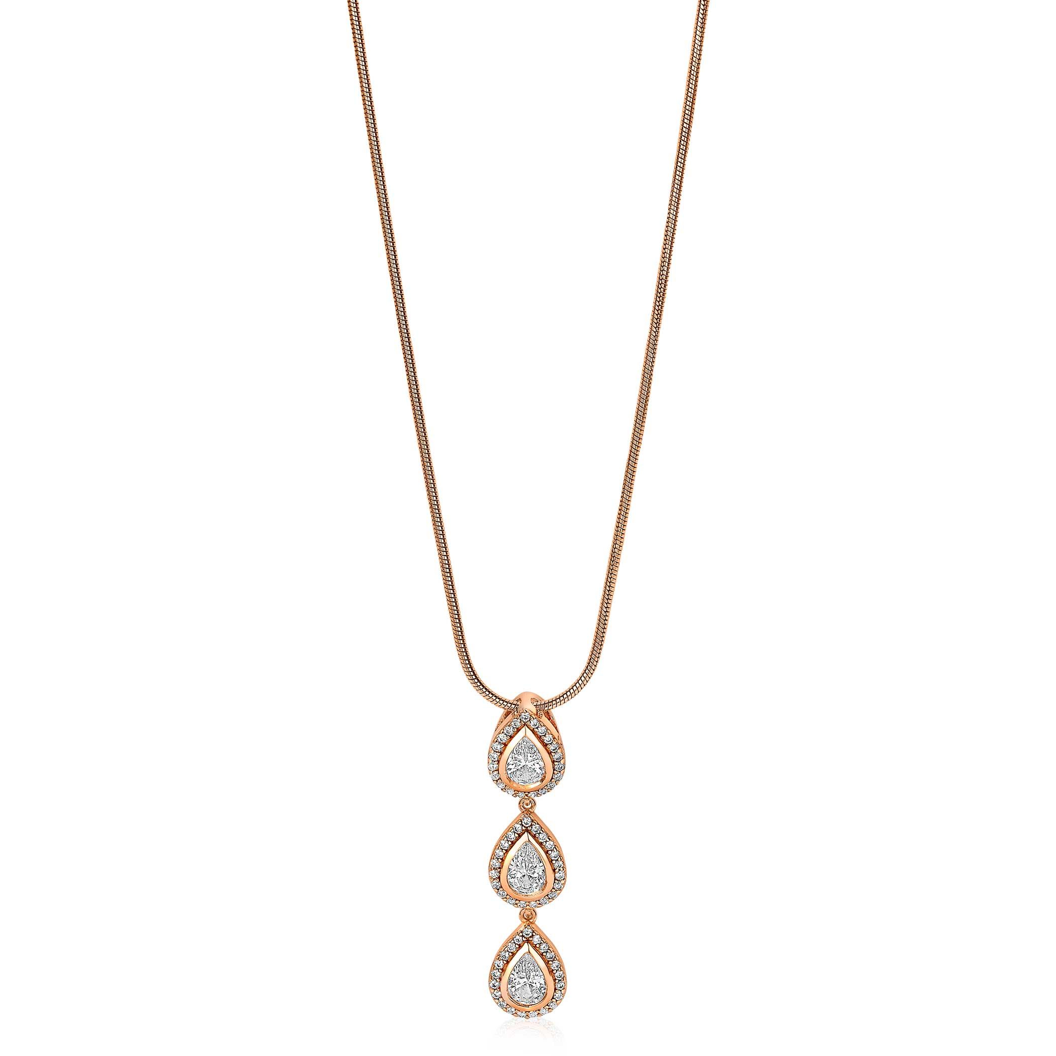 ZINZI zilveren hanger rosé verguld druppels wit ZIH1752R (zonder collier)