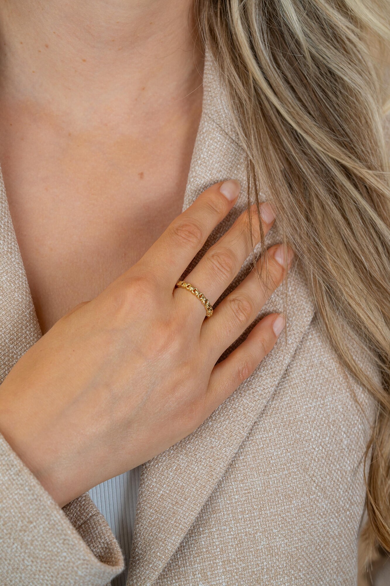 ZINZI goldplated zilveren aanschuifring met fantasie schakels ZIR2802C