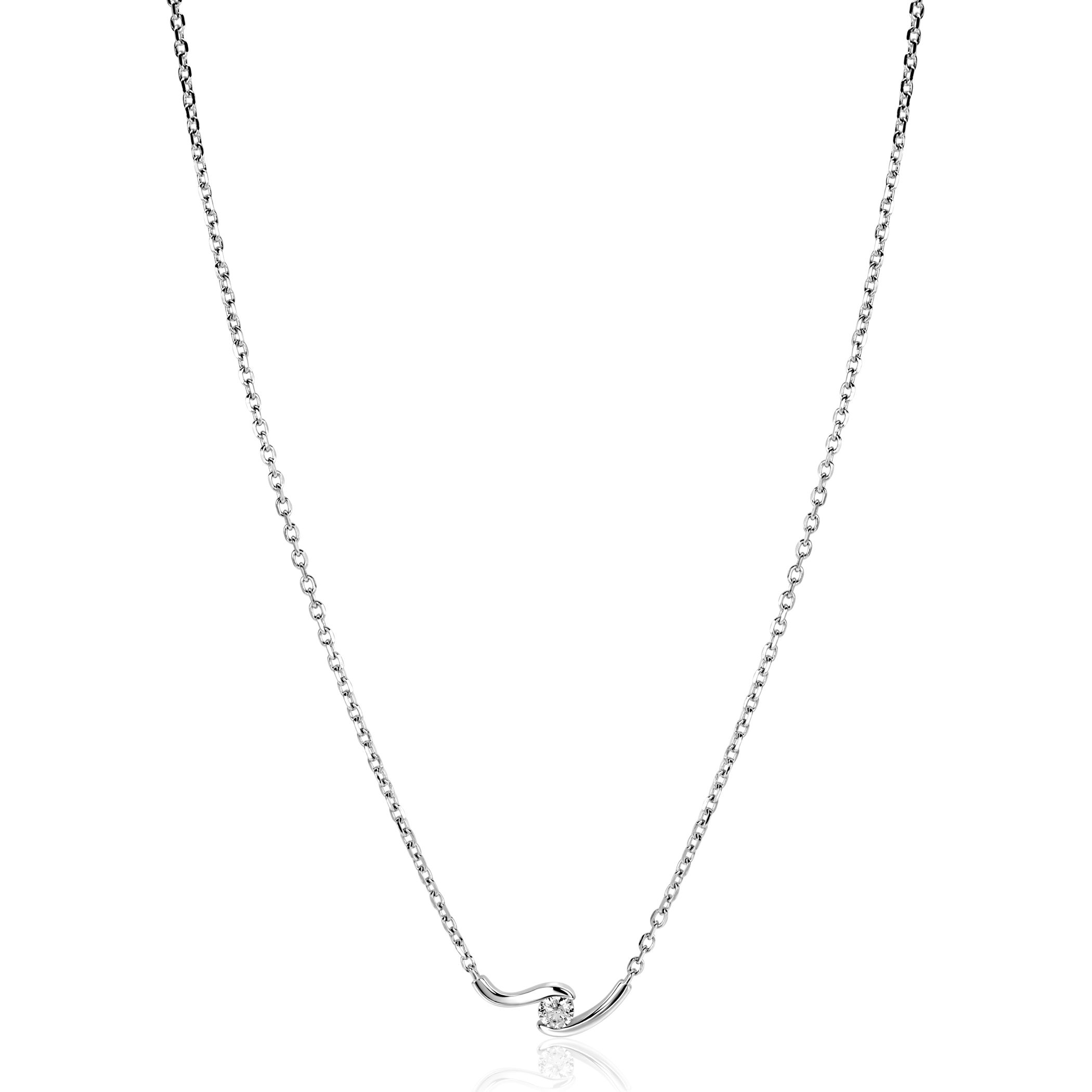 ZINZI zilveren ketting 42-45cm met ronde zirkonia, sierlijk omklemd door twee golvende staafjes ZIC2766