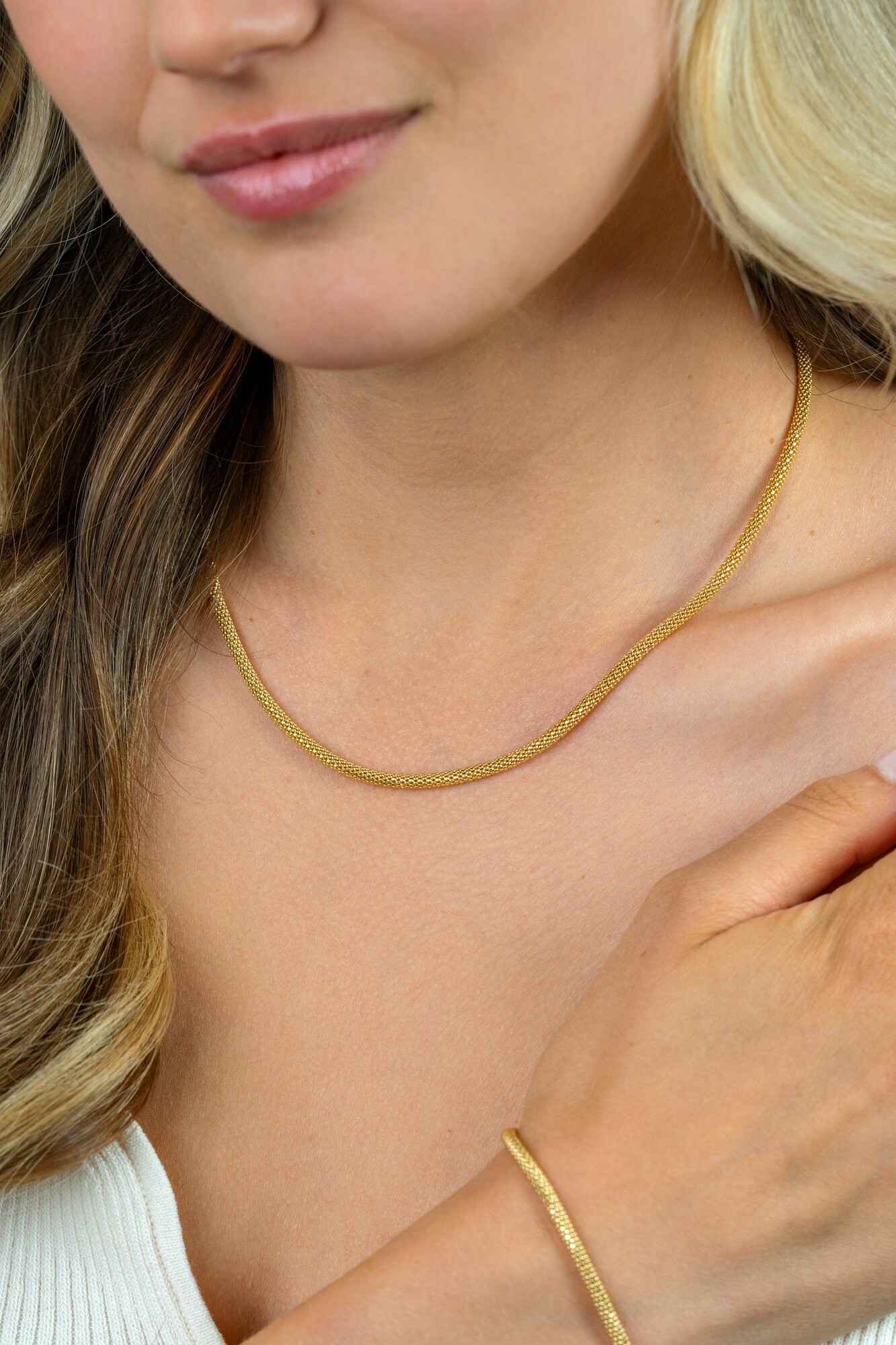 ZINZI gold plated zilveren popcorn ketting 3mm breed 42cm ZIC2765G