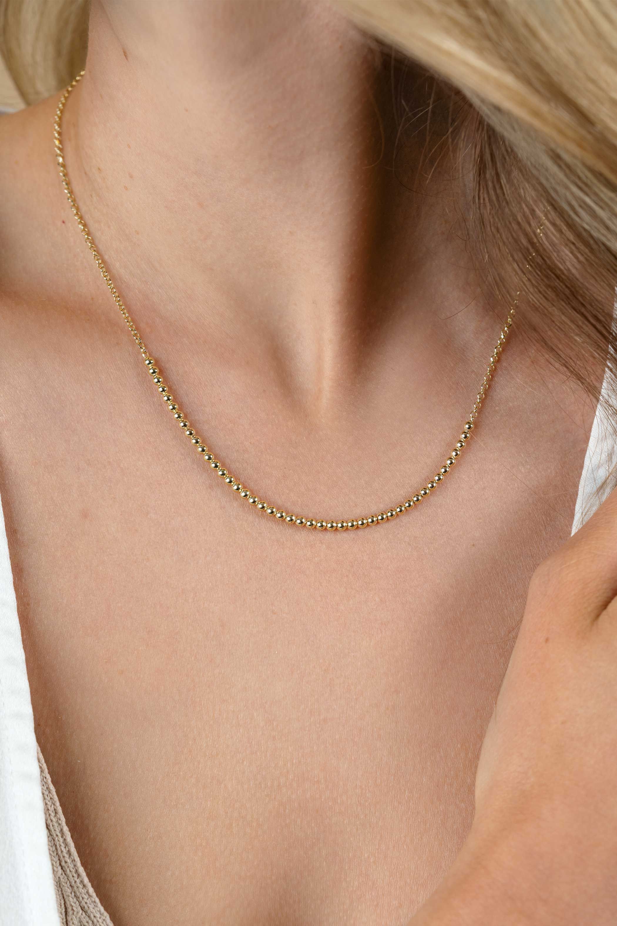 ZINZI gold plated zilveren jasseron ketting met bolletjes schakels (2,5mm breed) in het midden 40-45cm ZIC2640G